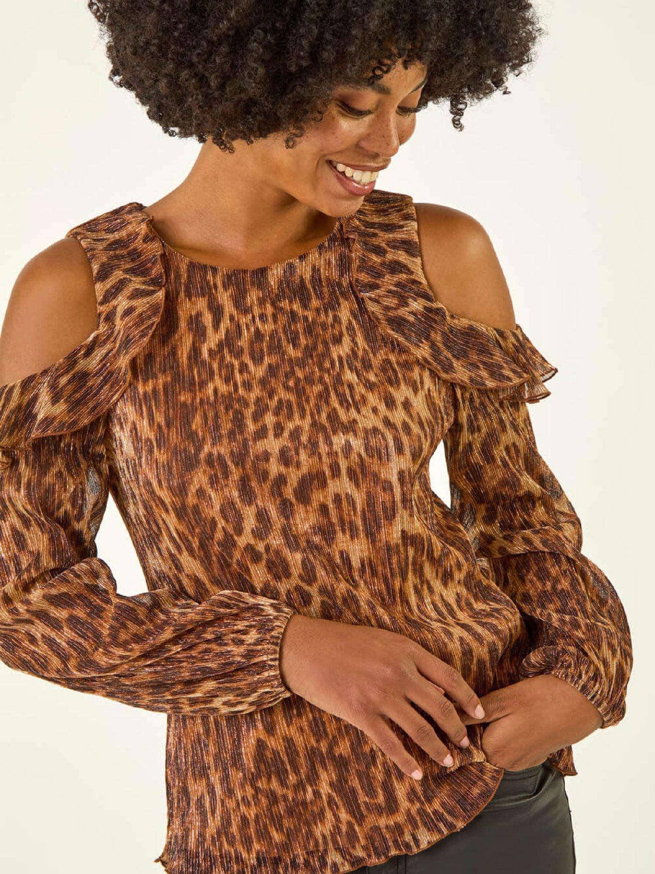  image of roman-animal-print-plisse-ruffle-top