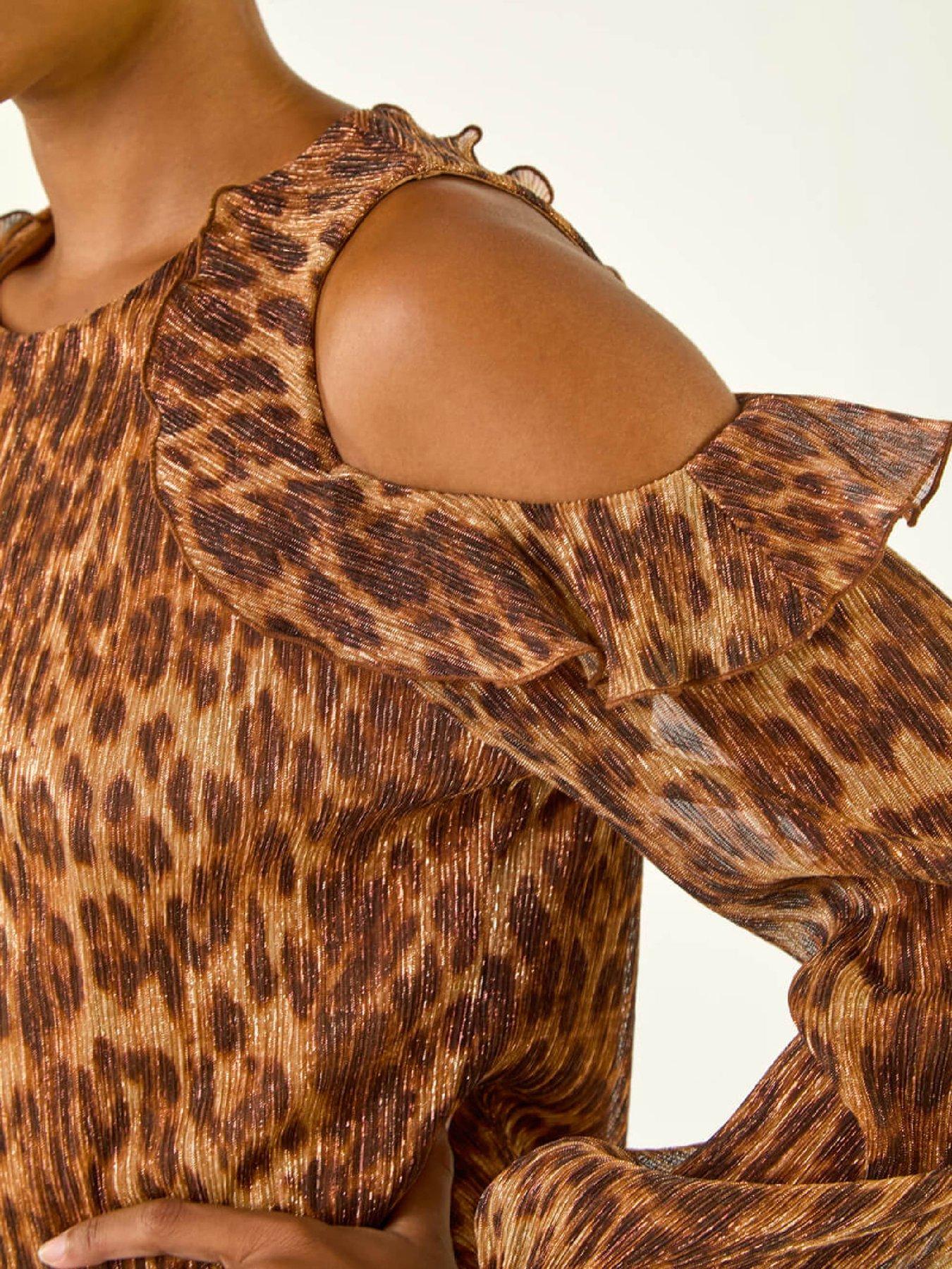  image of roman-animal-print-plisse-ruffle-top