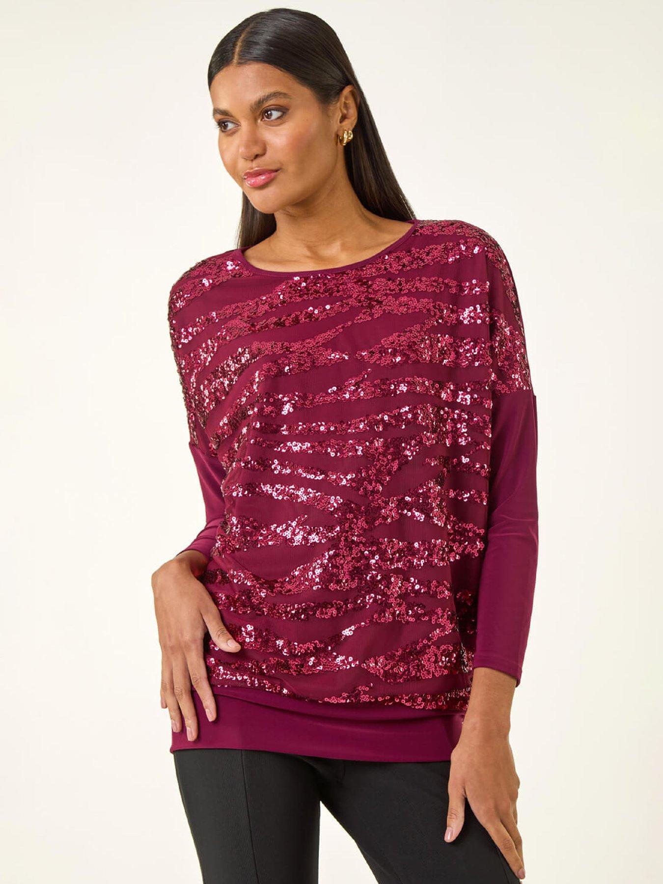 Image 1 of 5 of Roman Animal Print Sequin Mesh Top