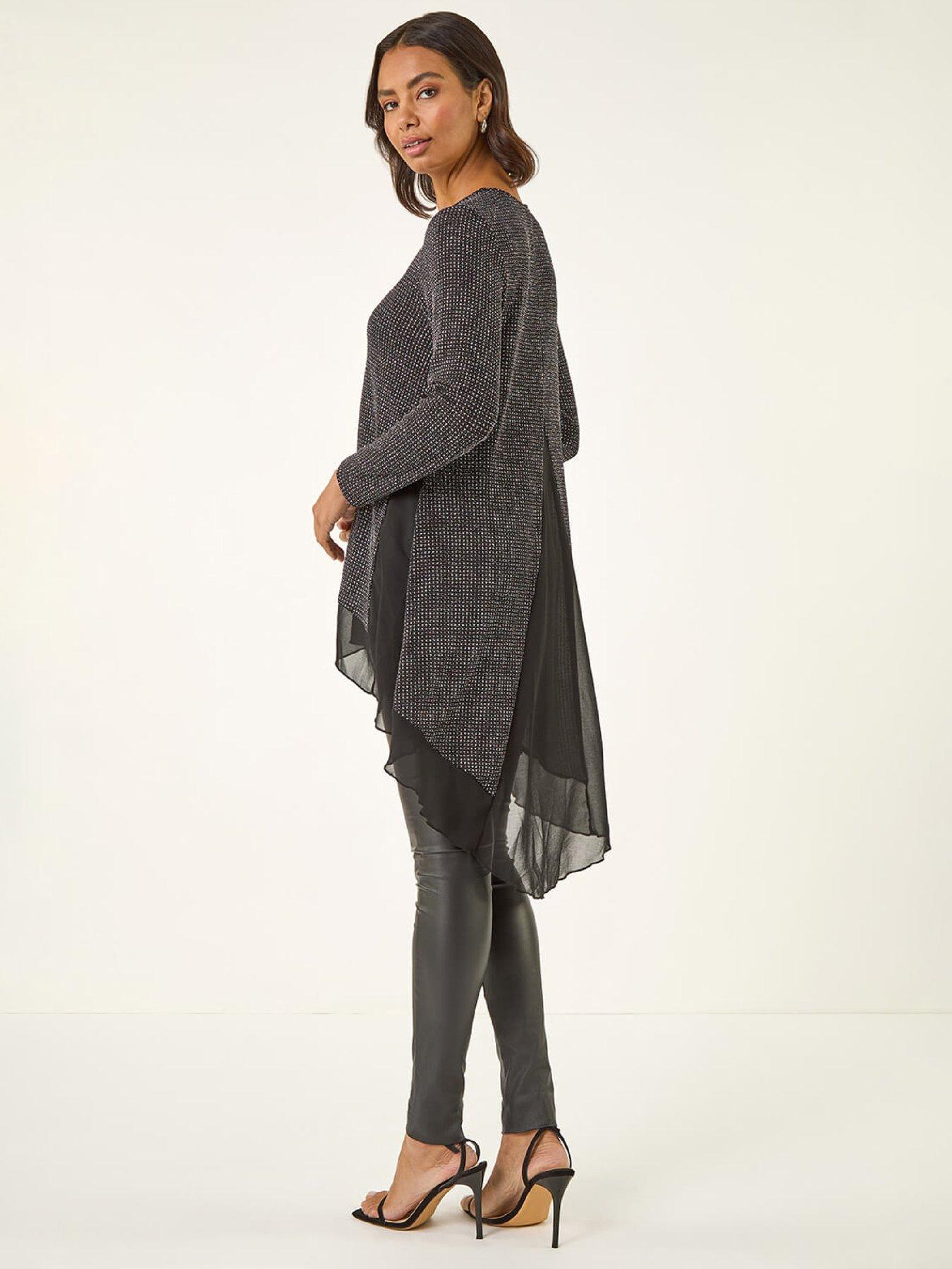 stillFront image of roman-shimmer-chiffon-hem-stretch-top