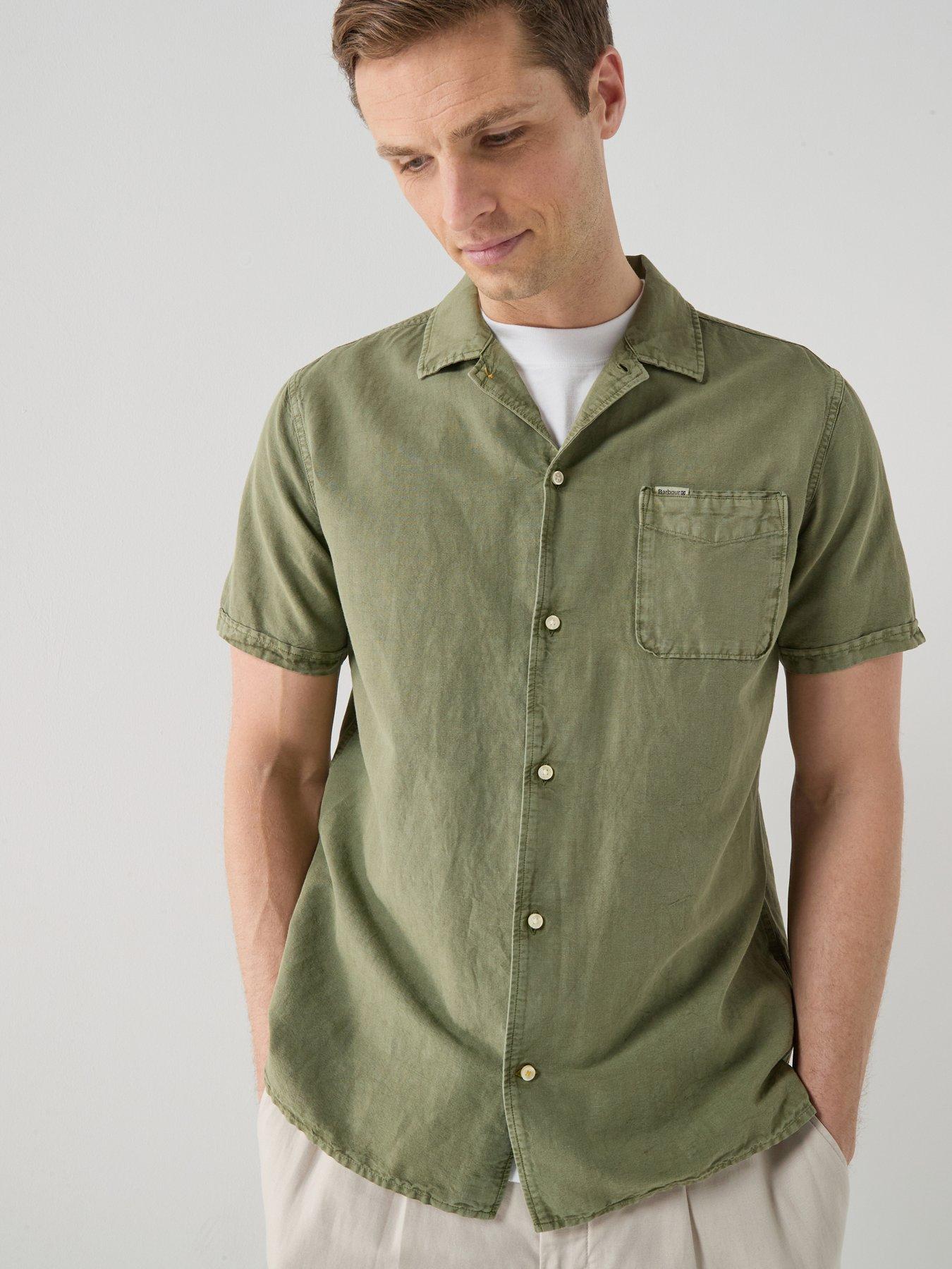 Barbour Landkey Overdyed Open Collar Fit Short Sleeve Shirt - Khaki