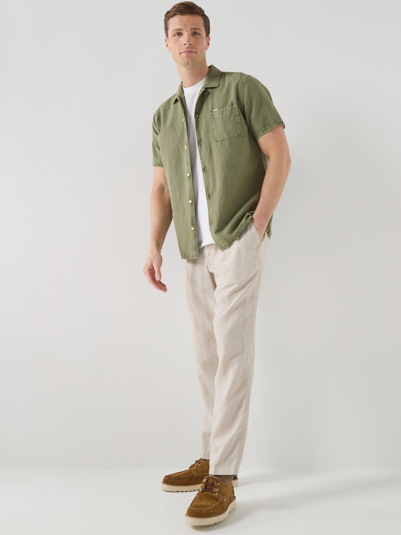 Image 3 of 5 of Barbour Landkey Overdyed Relaxed Open Collar Fit Short Sleeve Shirt - Khaki