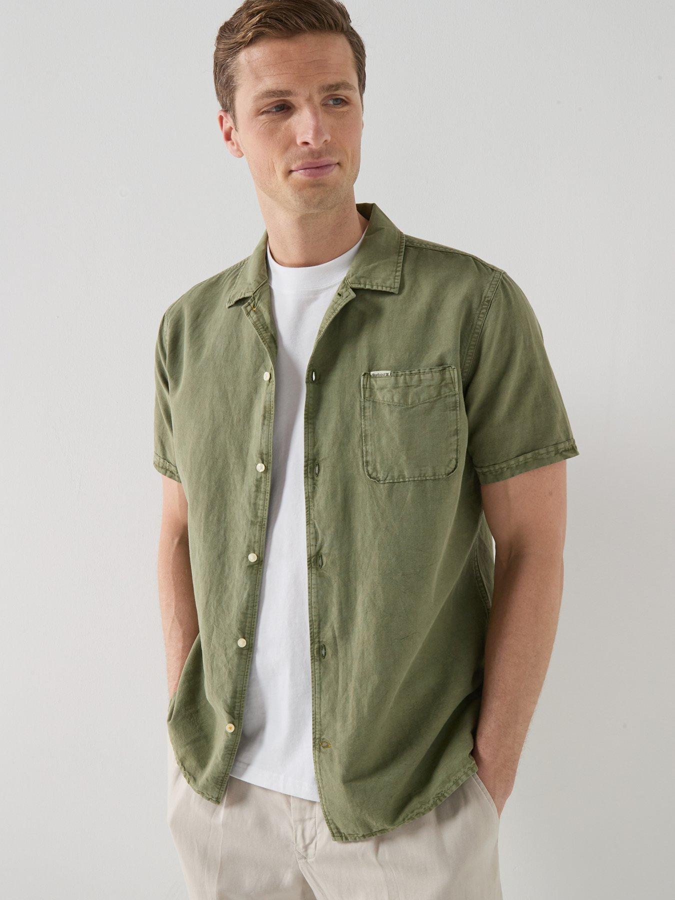 Image 4 of 5 of Barbour Landkey Overdyed Relaxed Open Collar Fit Short Sleeve Shirt - Khaki