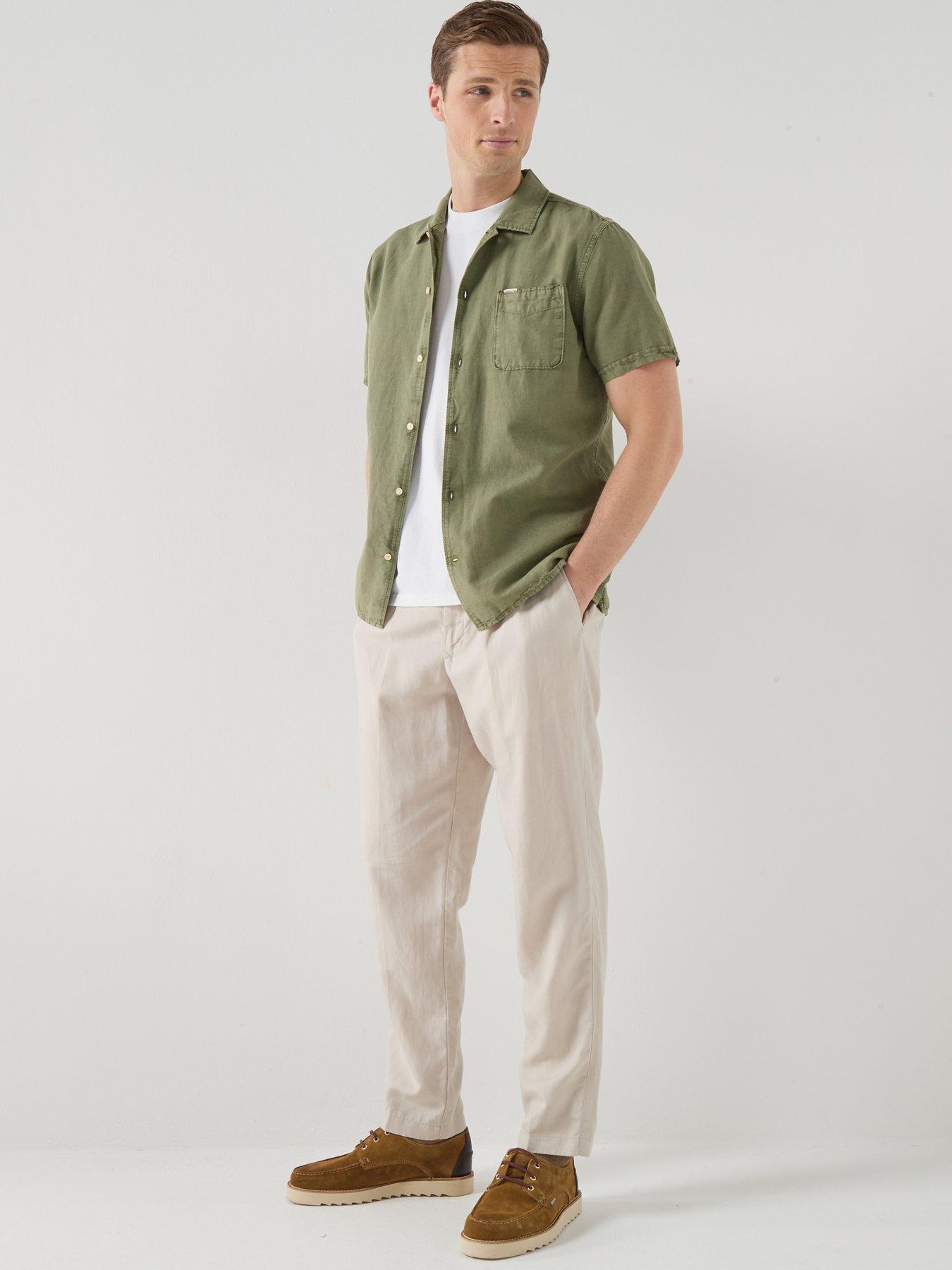 Image 5 of 5 of Barbour Landkey Overdyed Relaxed Open Collar Fit Short Sleeve Shirt - Khaki