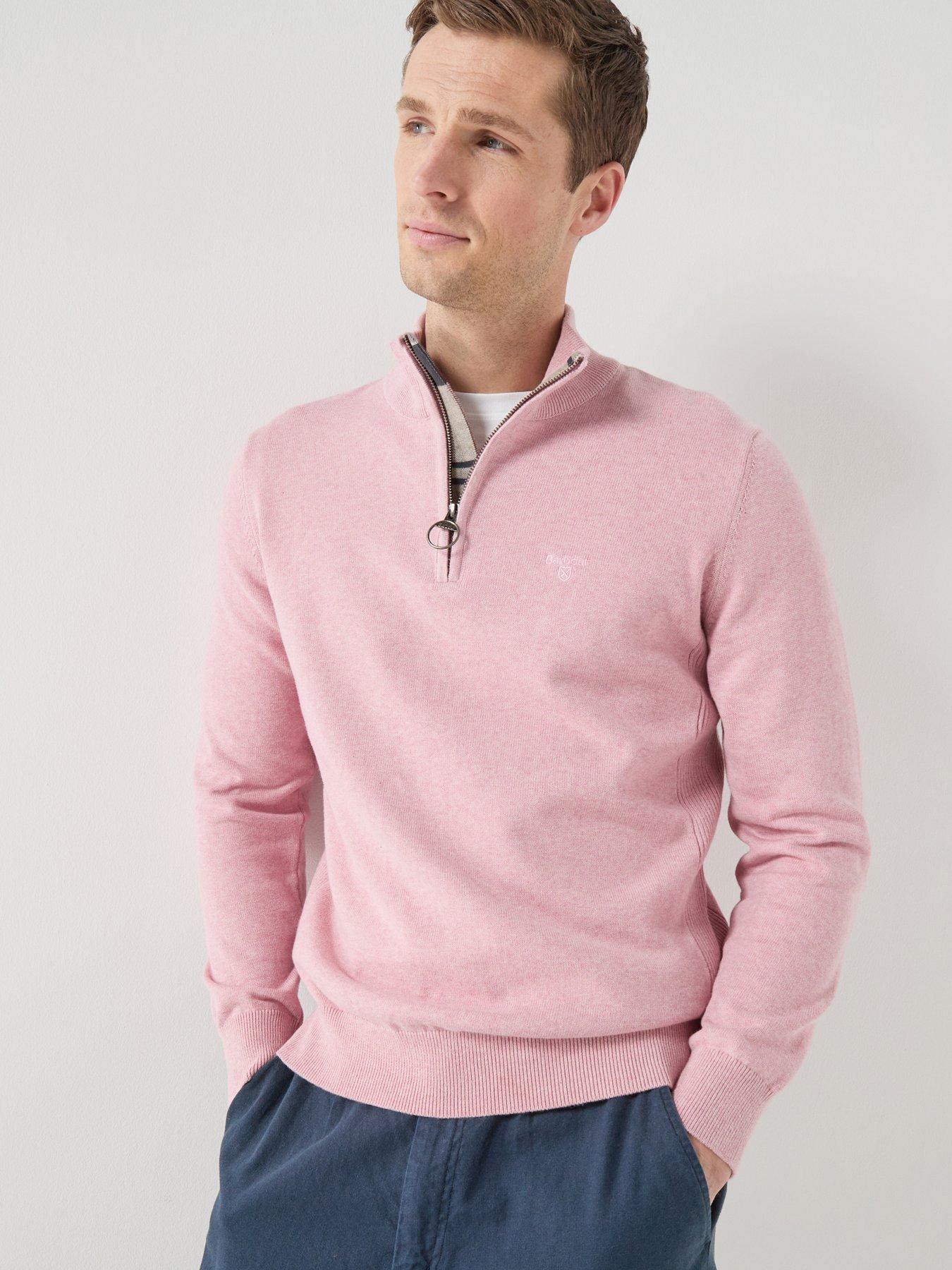  image of barbour-cotton-half-zip-knitted-jumper-pink