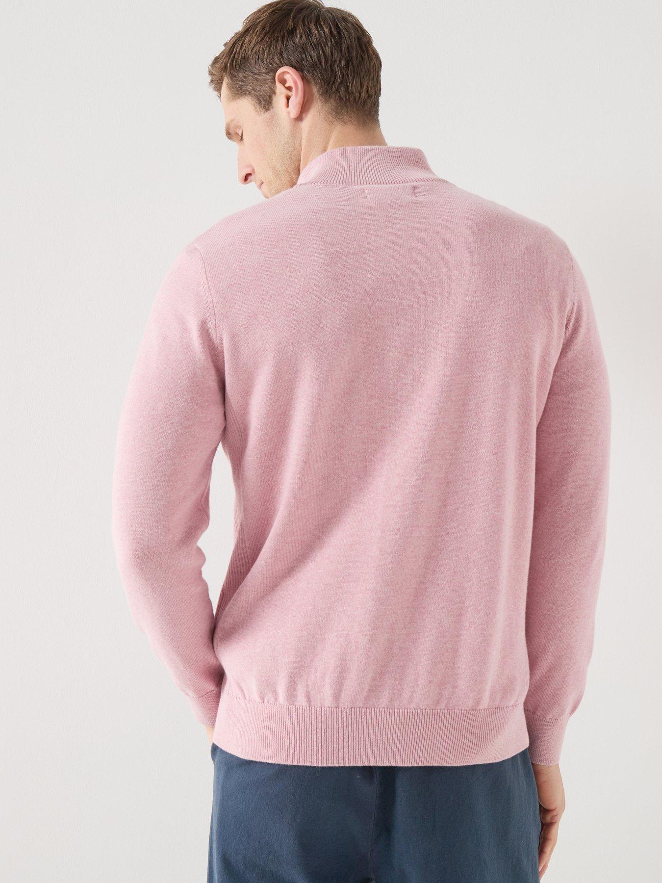  image of barbour-cotton-half-zip-knitted-jumper-pink