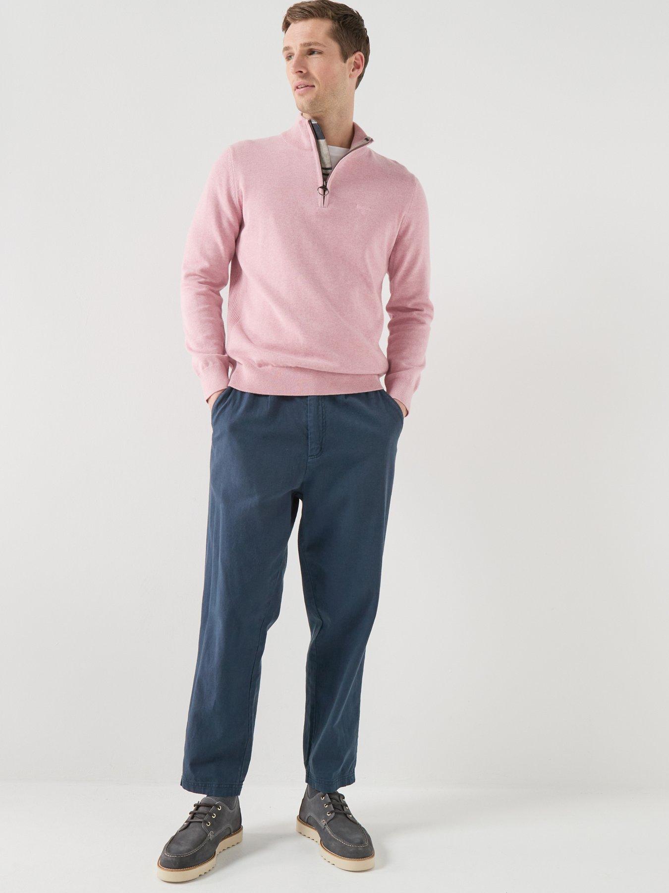  image of barbour-cotton-half-zip-knitted-jumper-pink