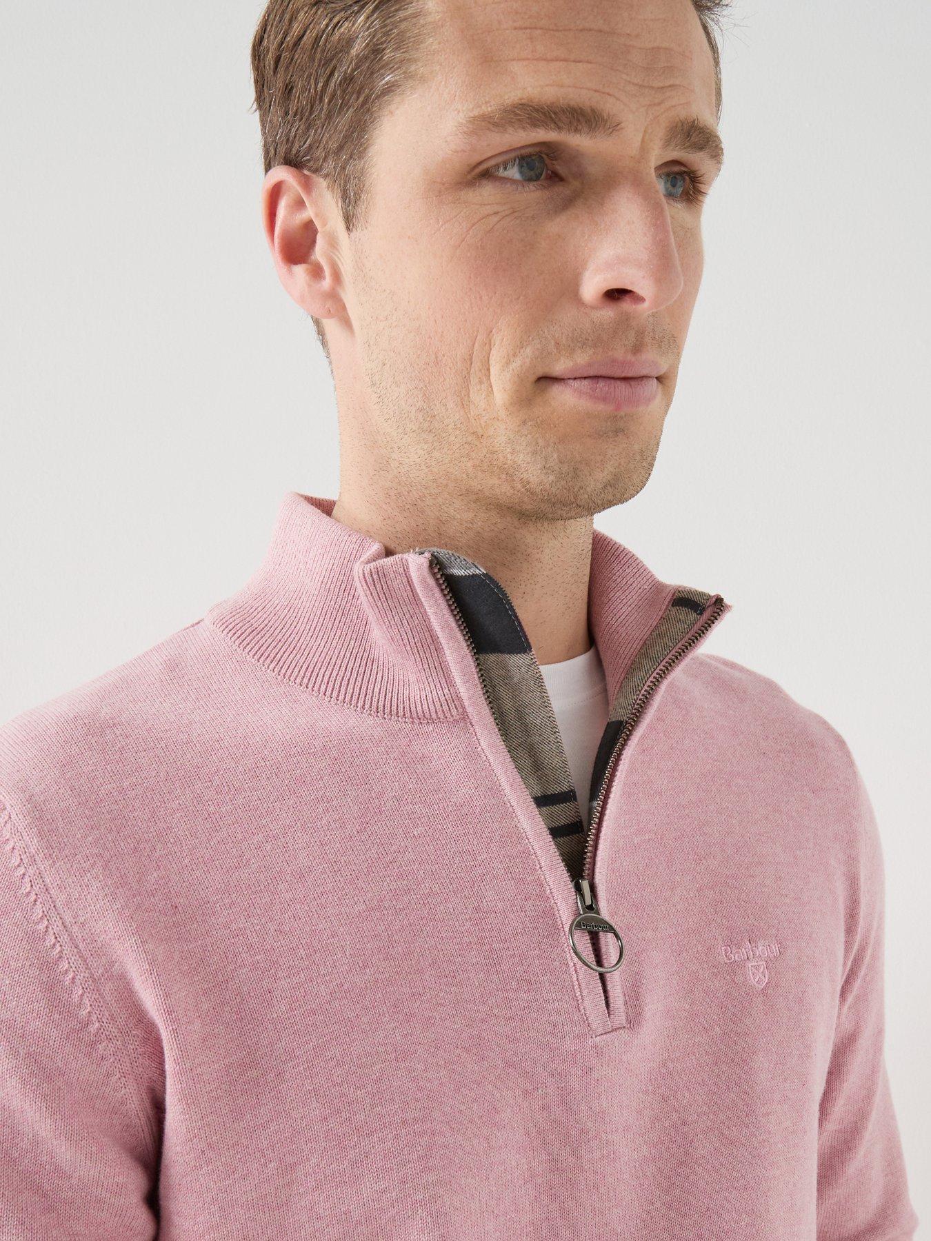  image of barbour-cotton-half-zip-knitted-jumper-pink