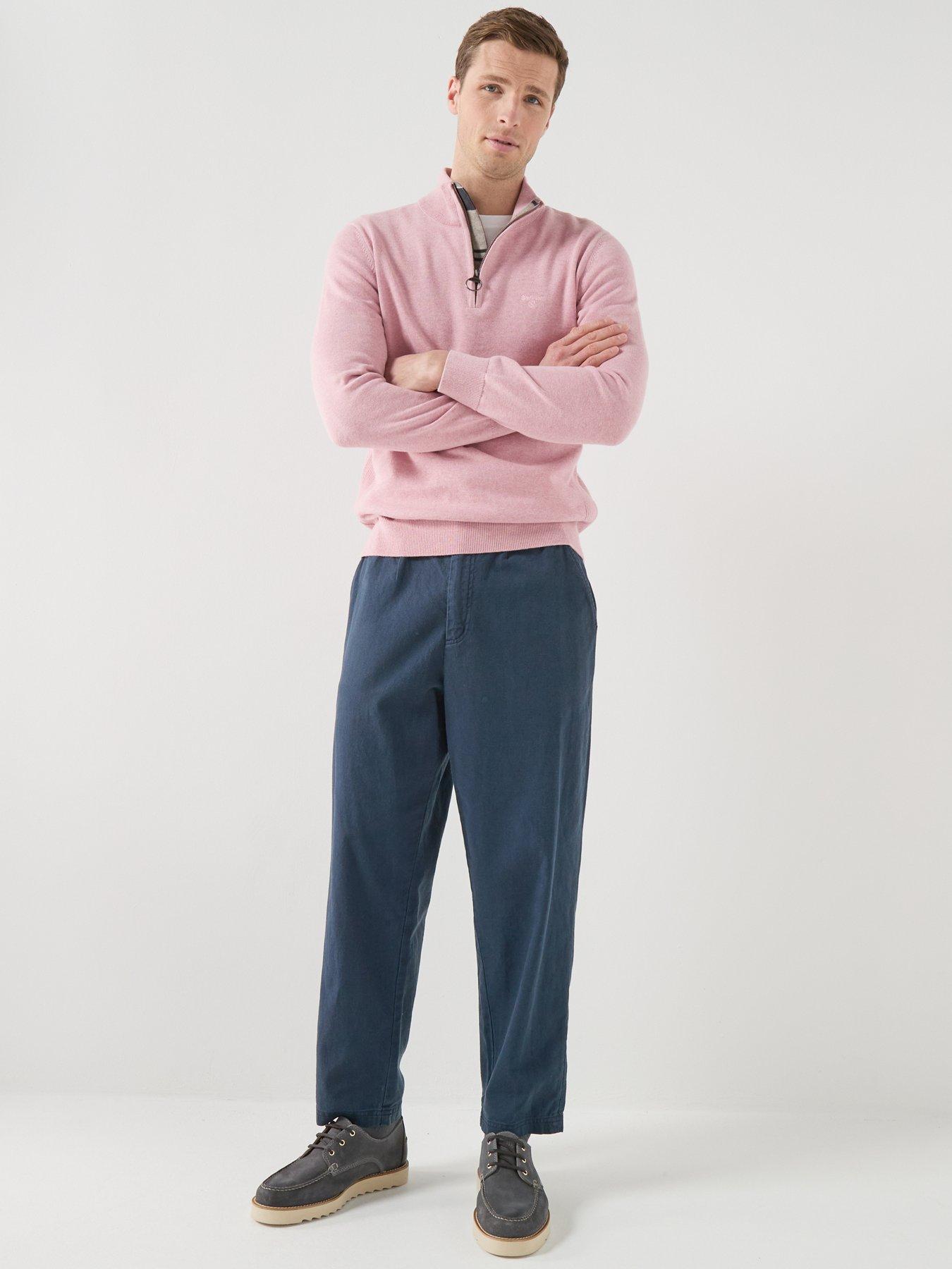  image of barbour-cotton-half-zip-knitted-jumper-pink
