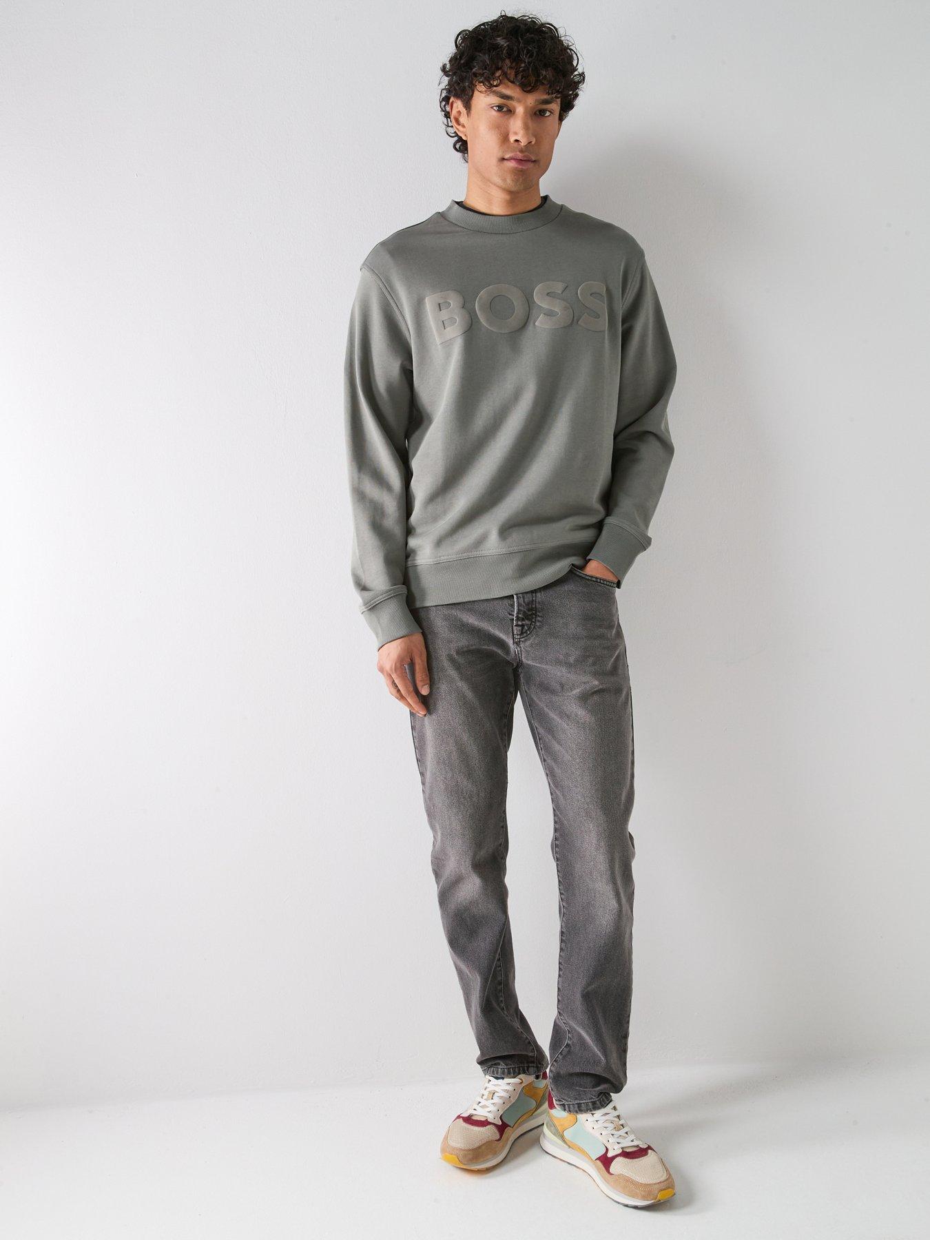  image of boss-webasic-logo-crew-sweatshirt-dark-khaki