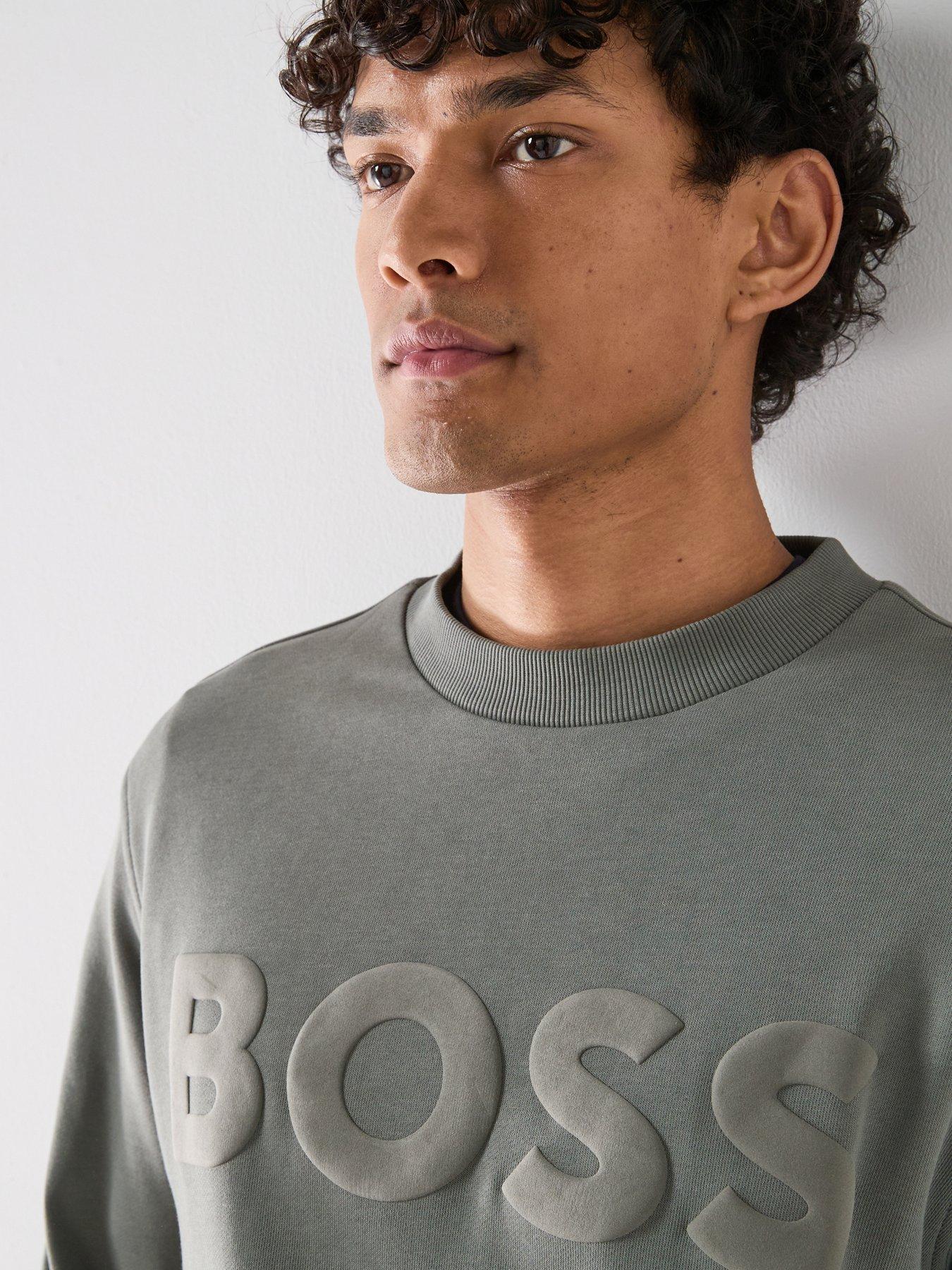  image of boss-webasic-logo-crew-sweatshirt-dark-khaki