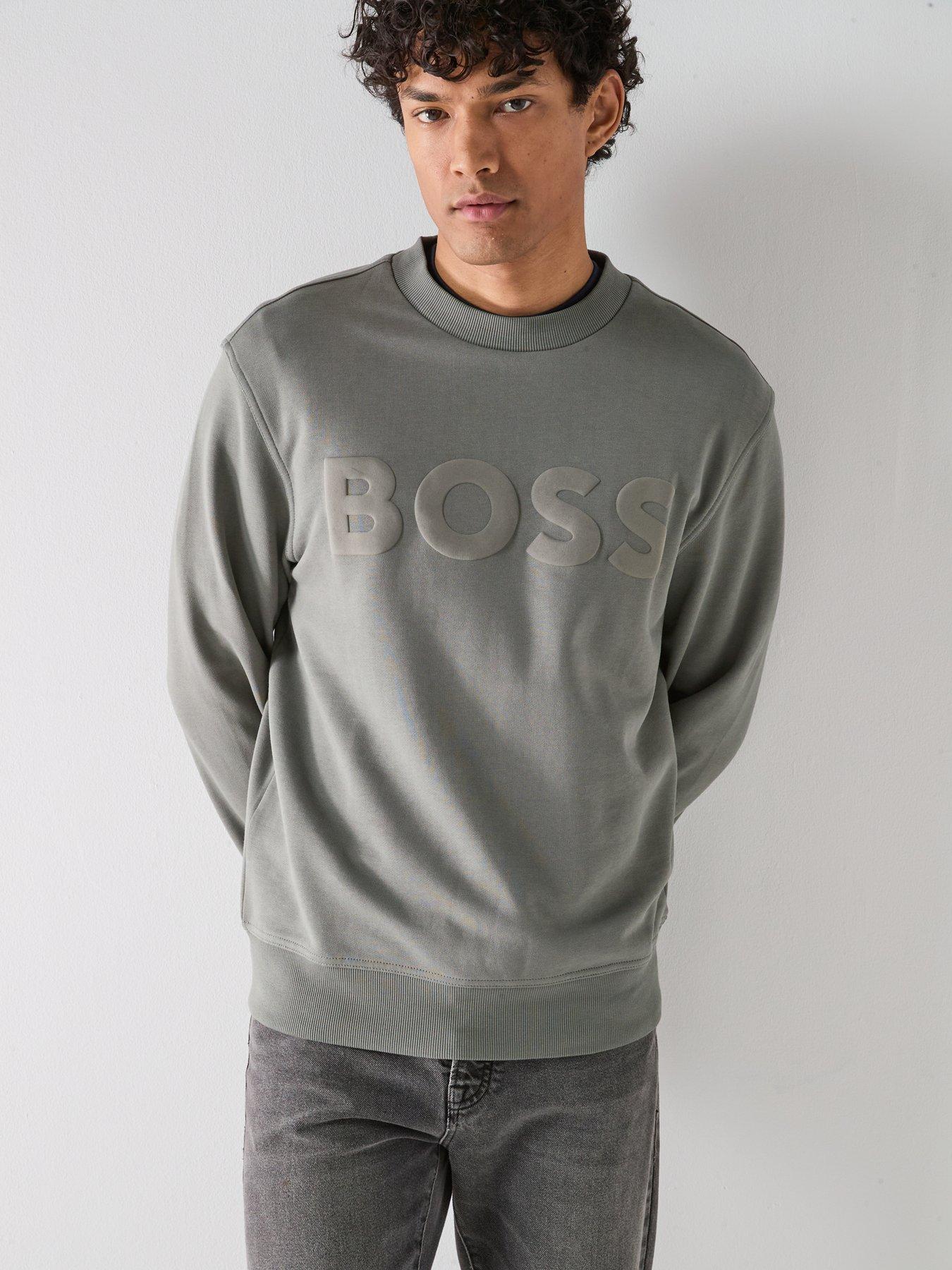  image of boss-webasic-logo-crew-sweatshirt-dark-khaki