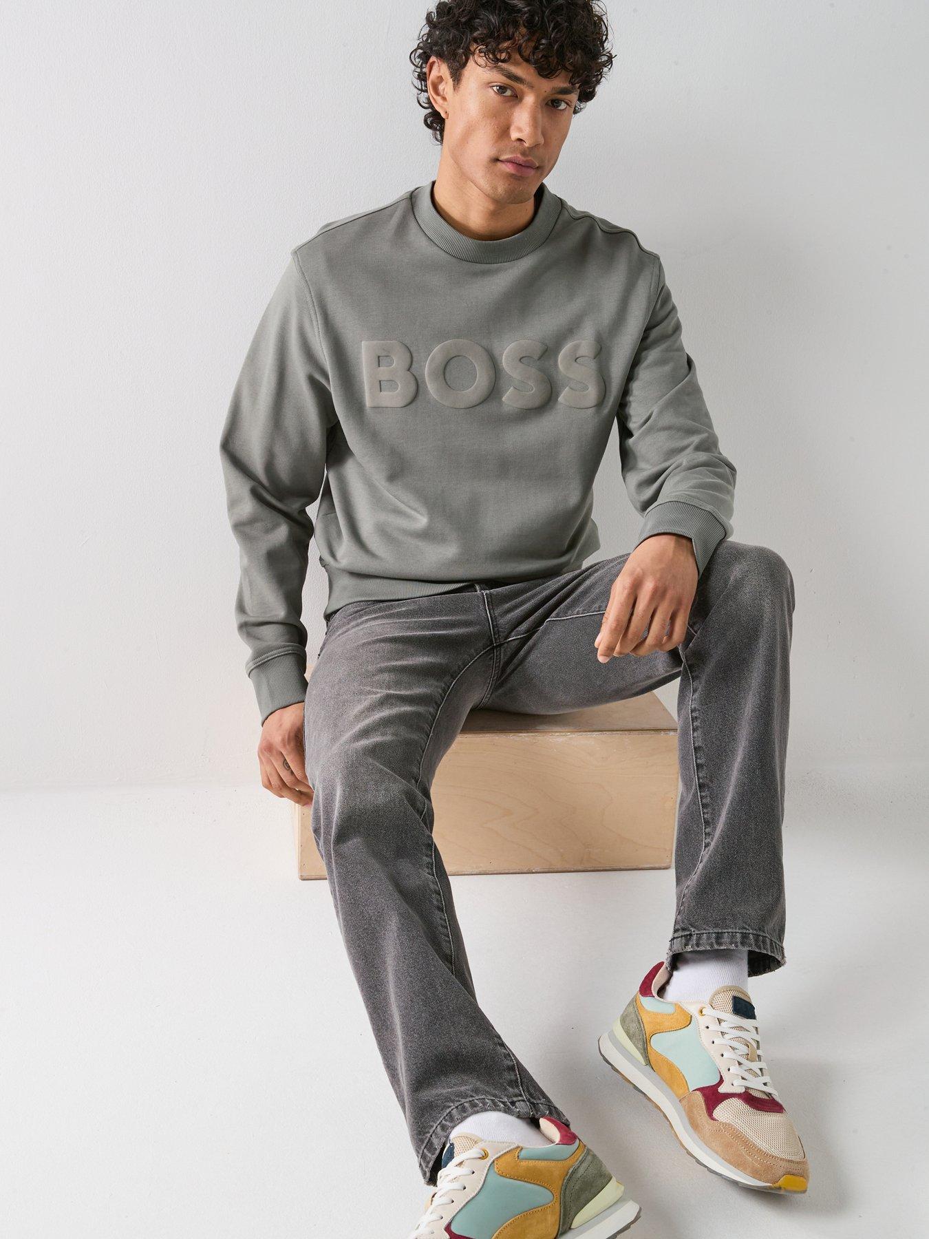  image of boss-webasic-logo-crew-sweatshirt-dark-khaki