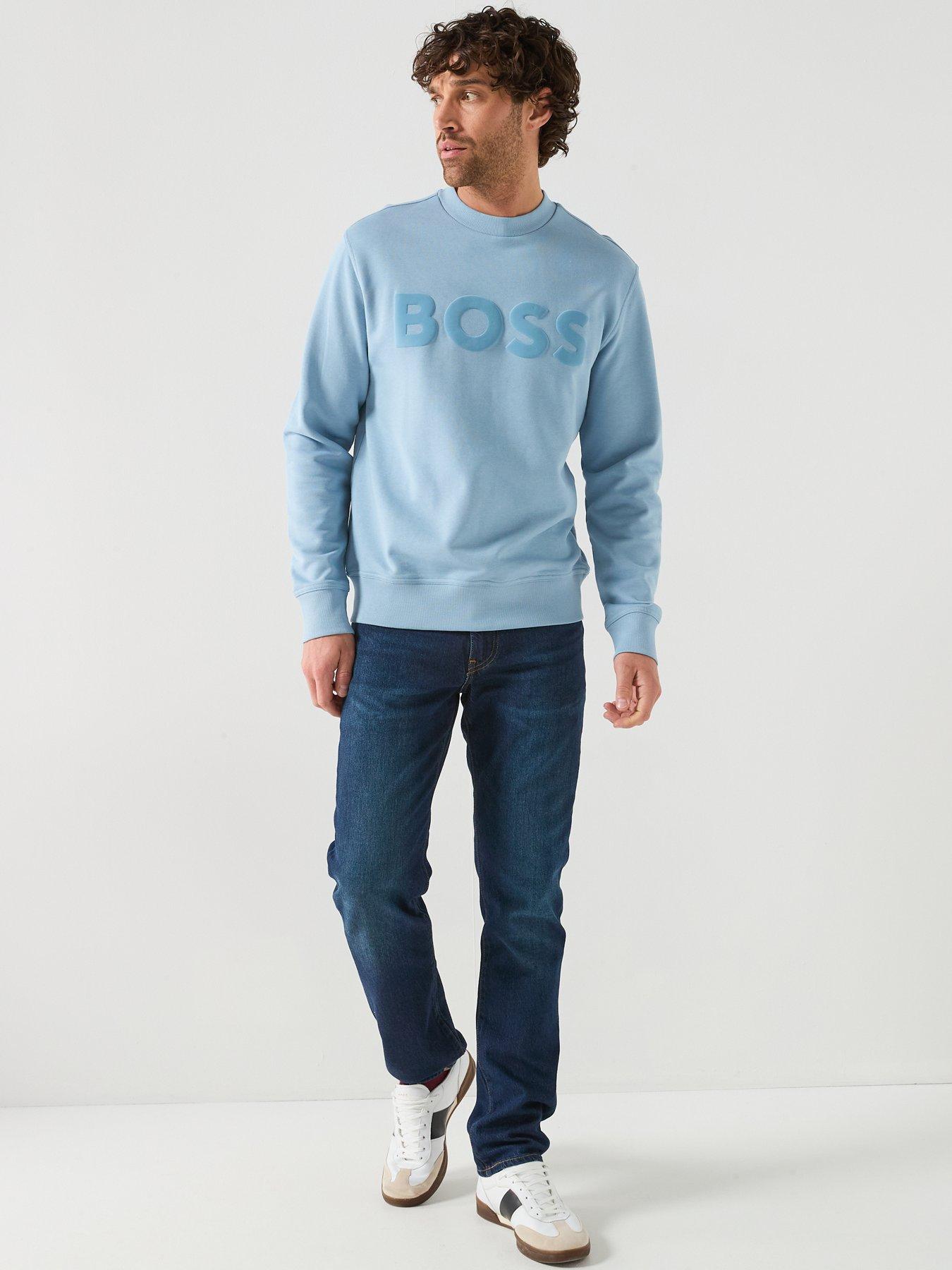  image of boss-webasic-logo-crew-sweatshirt-light-blue