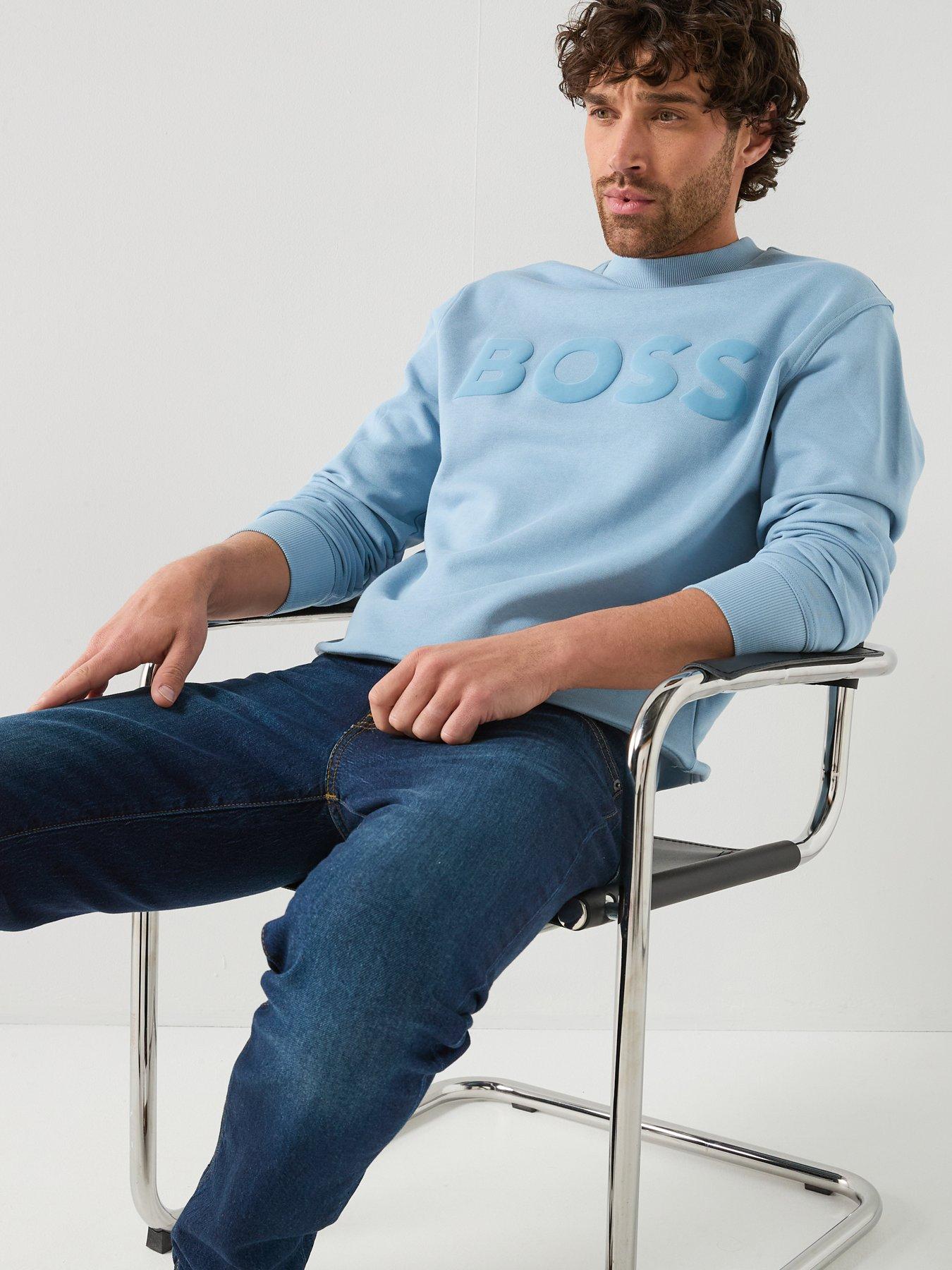  image of boss-webasic-logo-crew-sweatshirt-light-blue