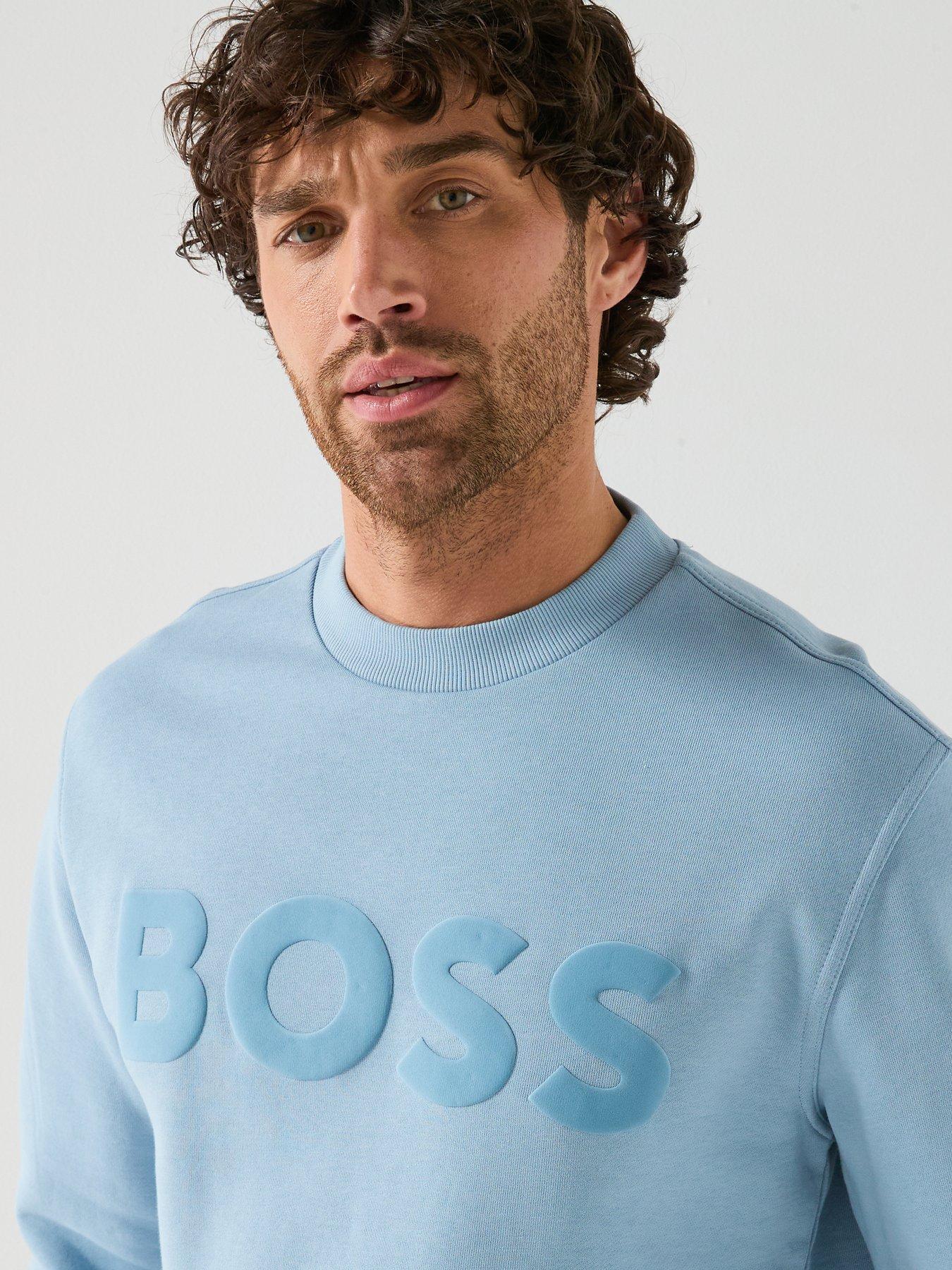  image of boss-webasic-logo-crew-sweatshirt-light-blue