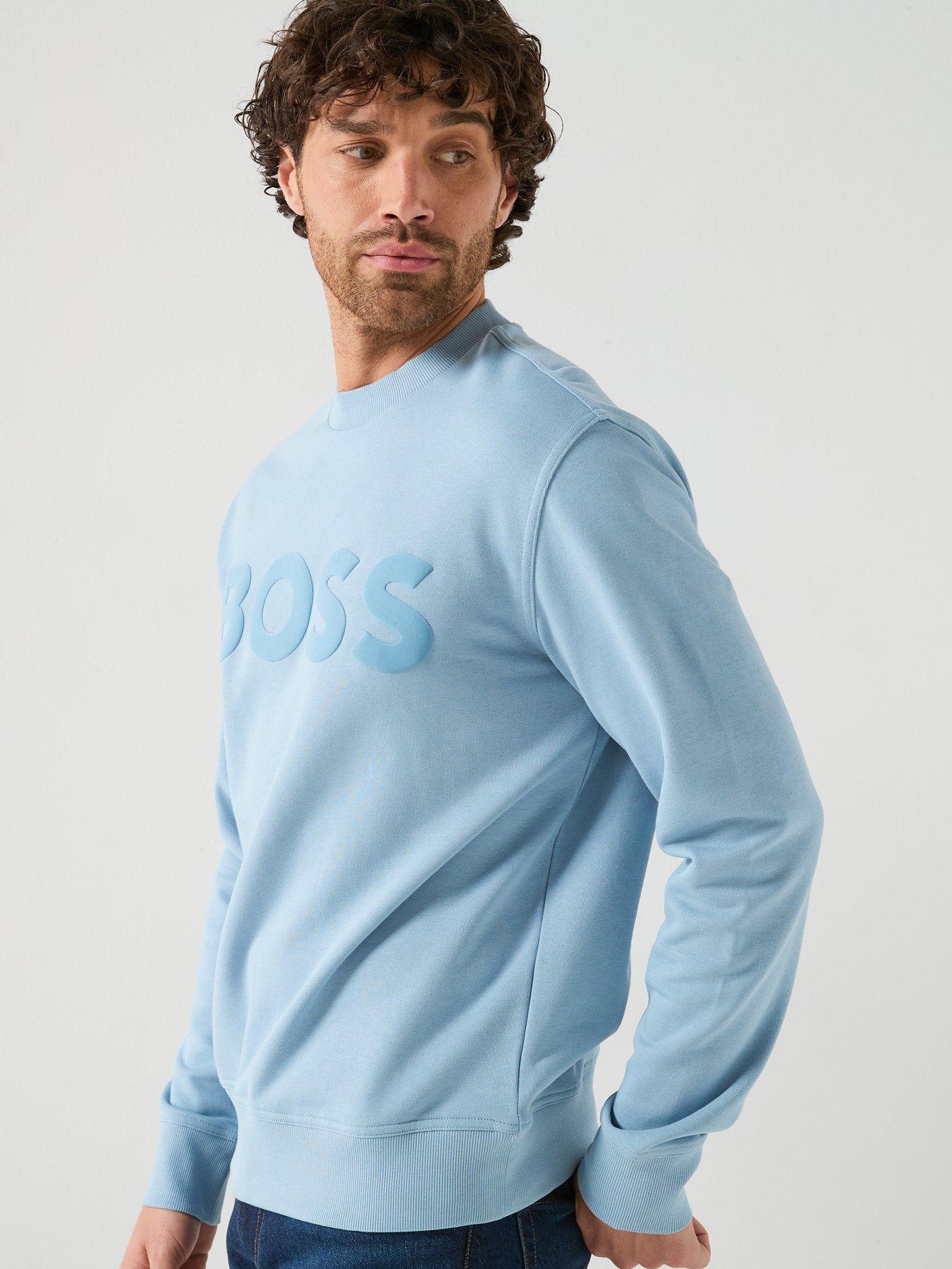  image of boss-webasic-logo-crew-sweatshirt-light-blue