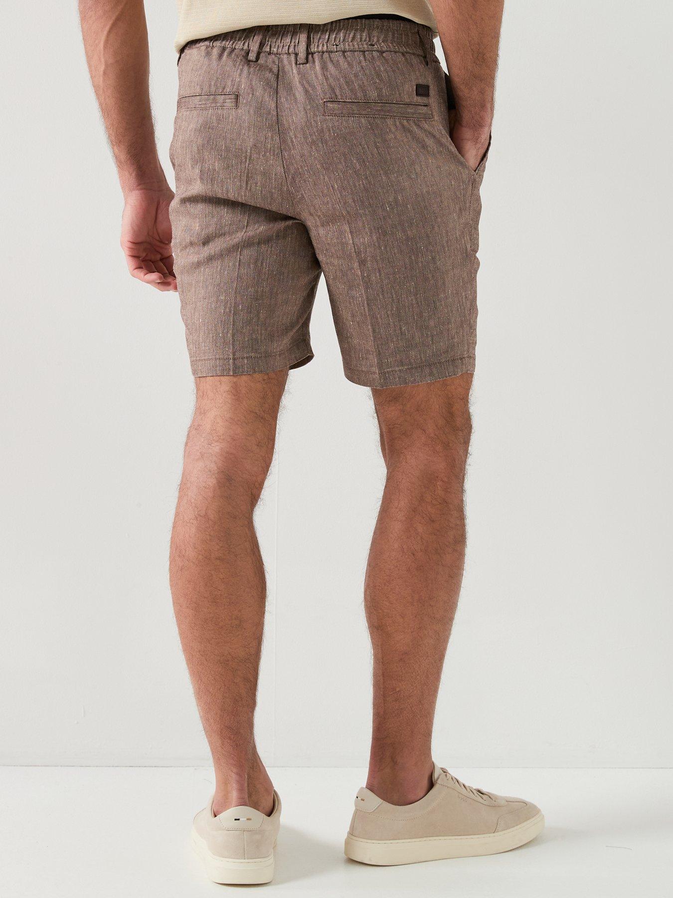  image of boss-modern-fit-linen-drawstring-shorts-brown