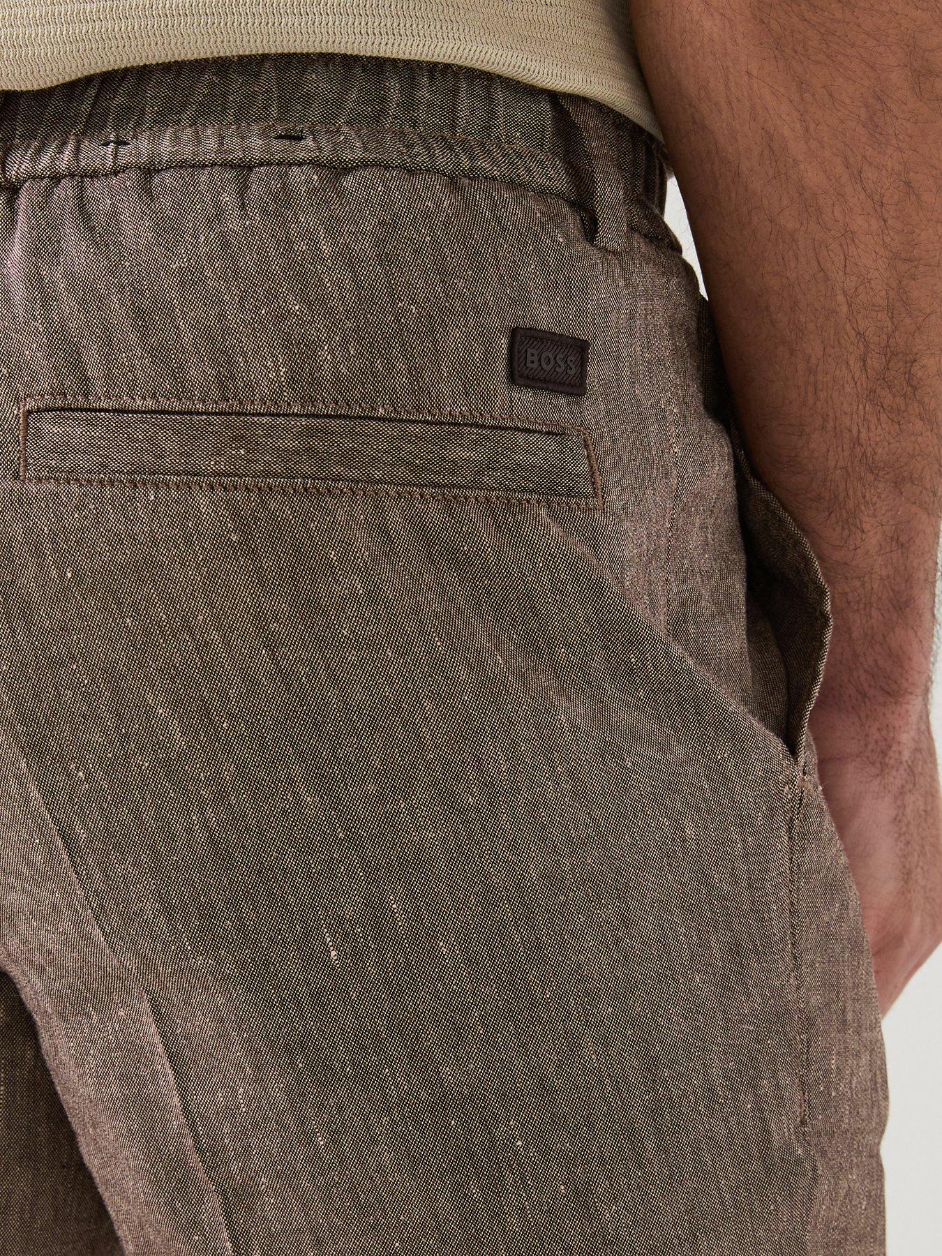  image of boss-modern-fit-linen-drawstring-shorts-brown