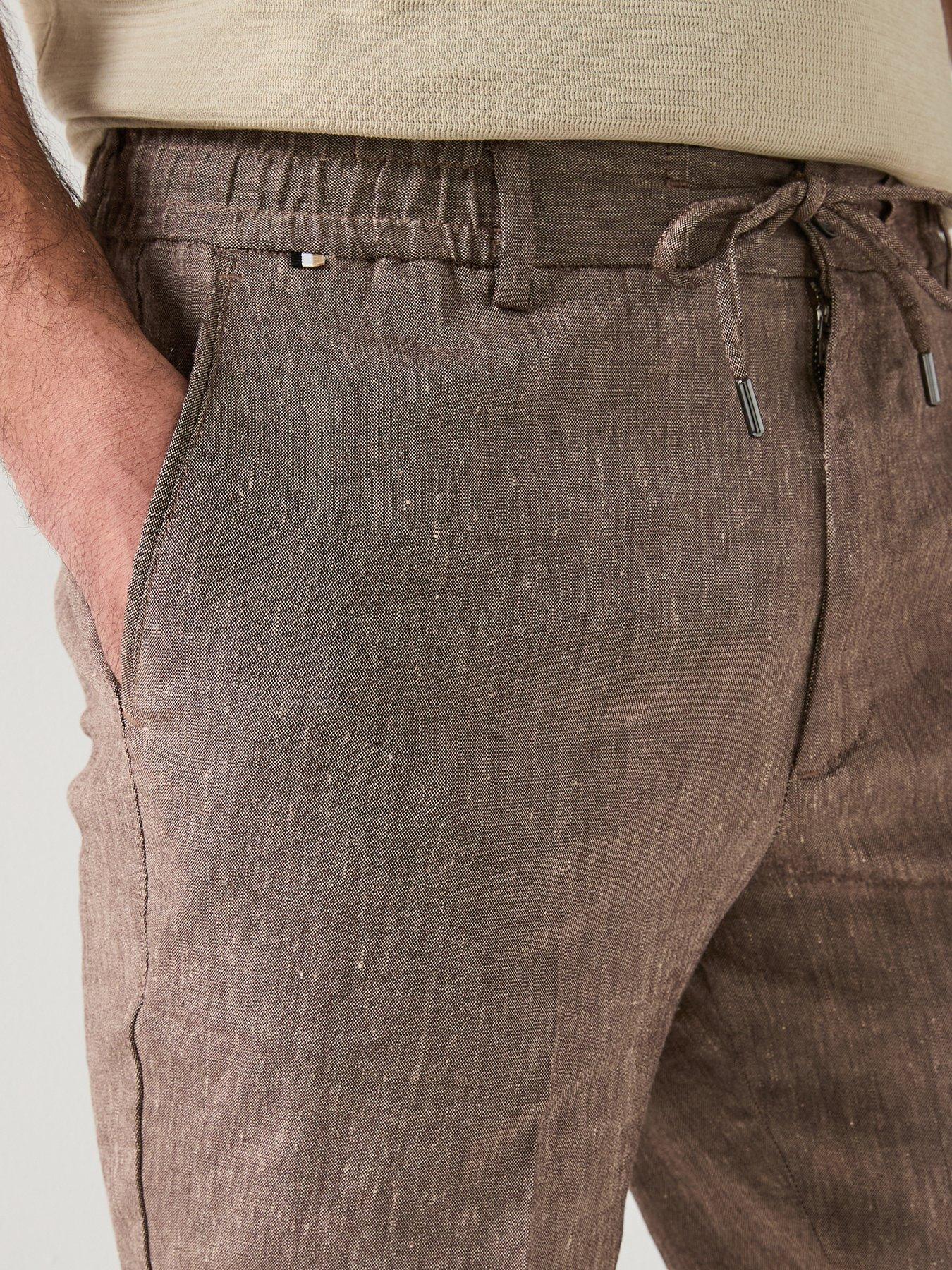  image of boss-modern-fit-linen-drawstring-shorts-brown
