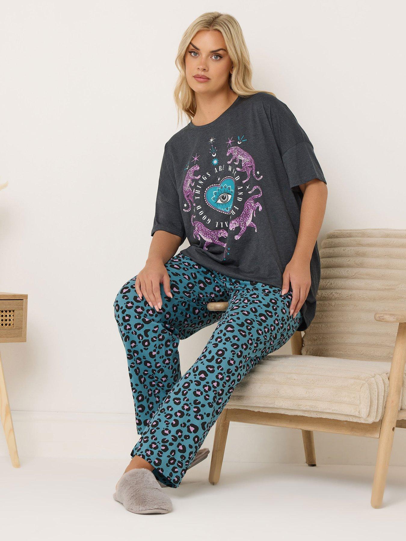 Yours Curve Wild And Free Wide Leg Pyjama Set - Grey