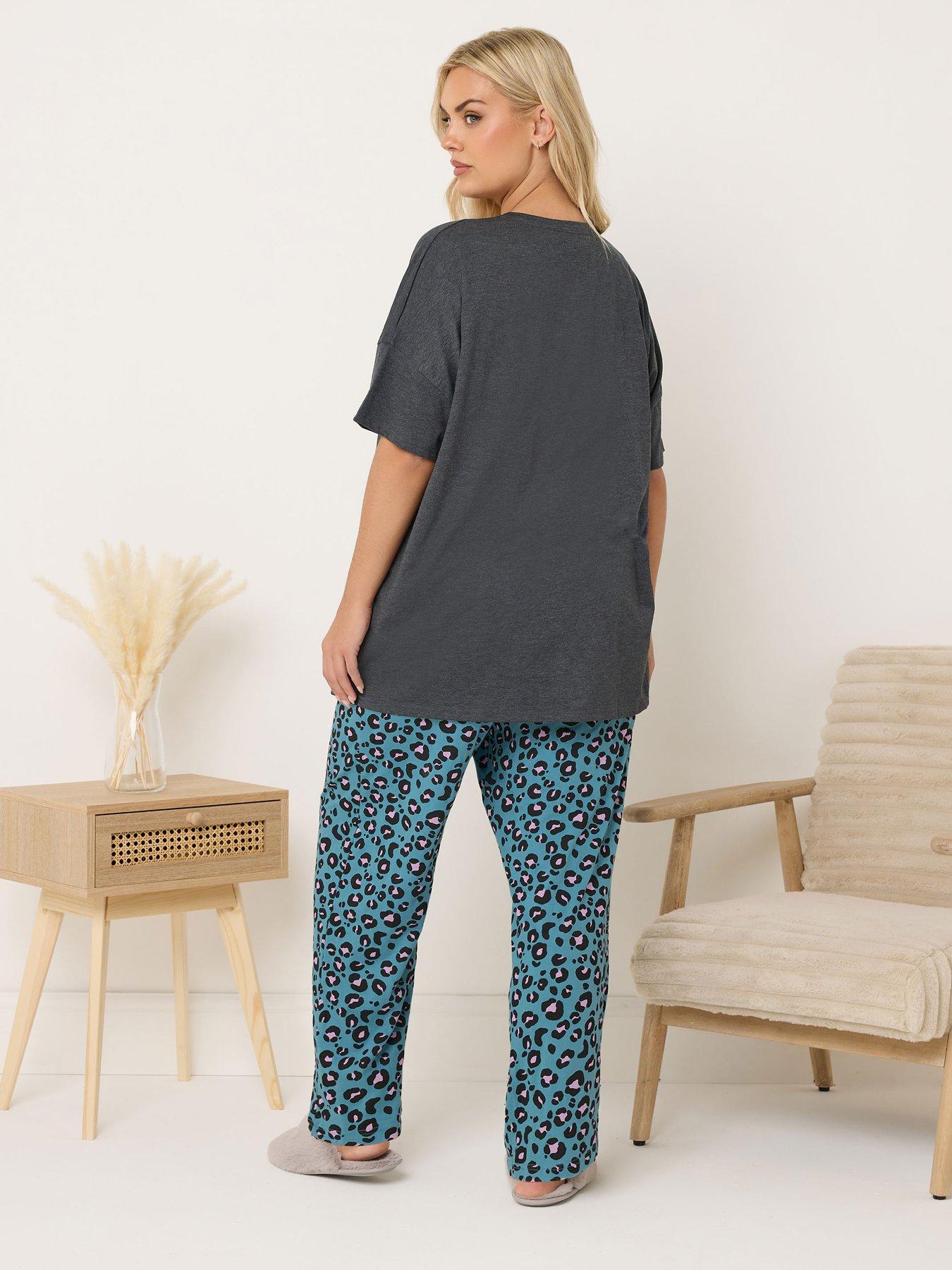 Image 2 of 5 of Yours Curve Wild And Free Wide Leg Pyjama Set - Grey