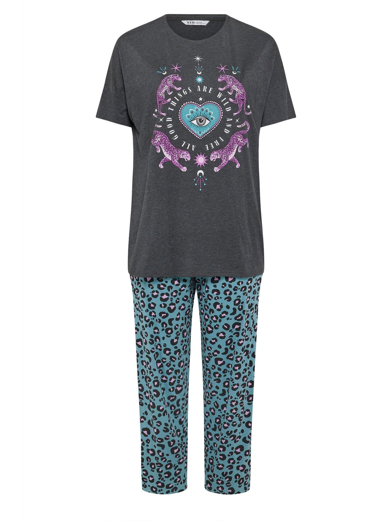 Image 5 of 5 of Yours Curve Wild And Free Wide Leg Pyjama Set - Grey