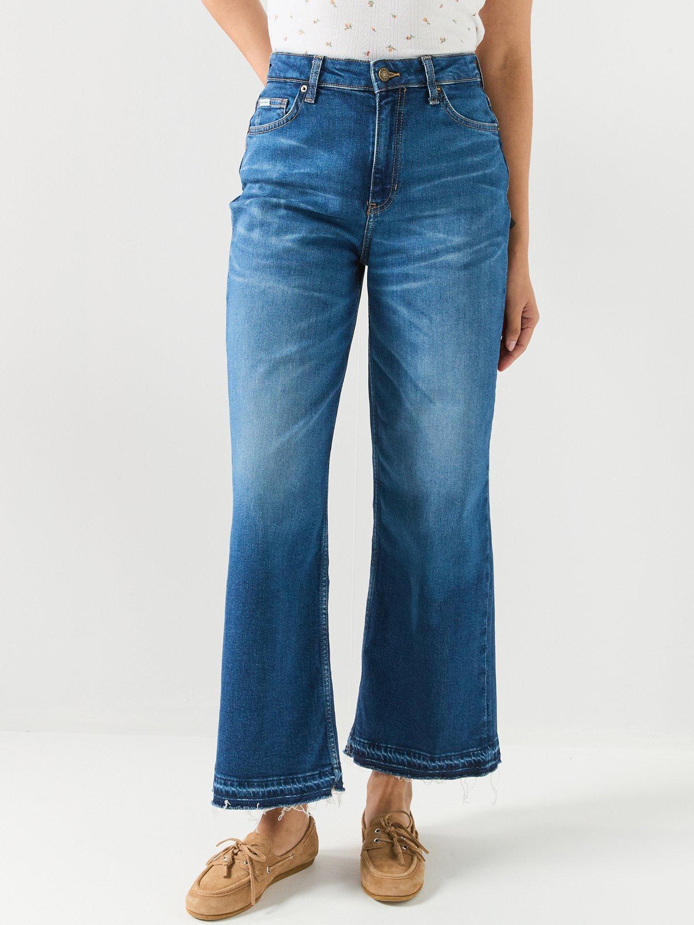 Guess Hr Wide Leg Cropped Jeans - Blue