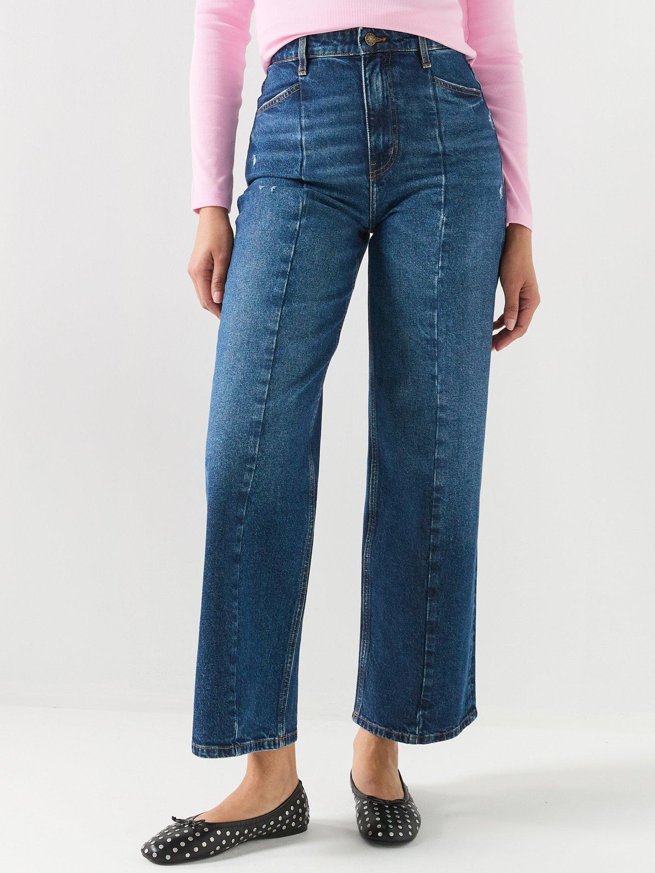 Guess G11 Wide Leg Crop Seamed Jeans - Blue