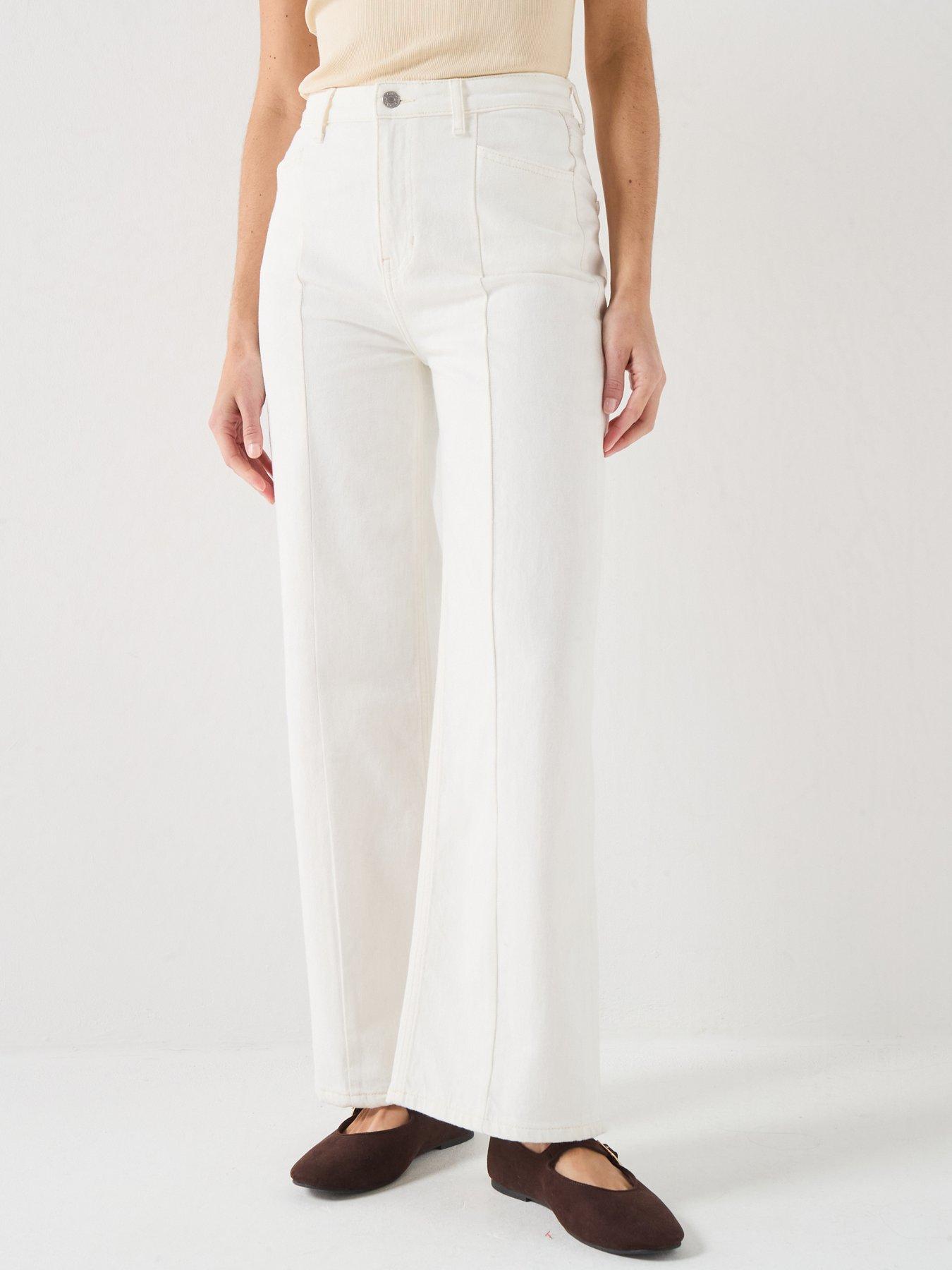 Guess G11 Wide Leg Crop Seamed Jeans - White