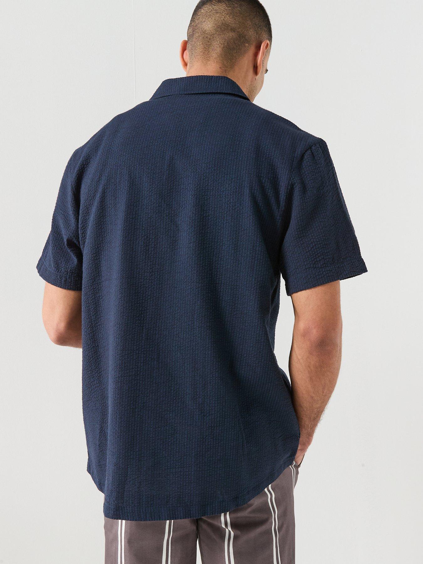Image 2 of 6 of BOSS Relax Seersucker Short Sleeve Shirt - Navy