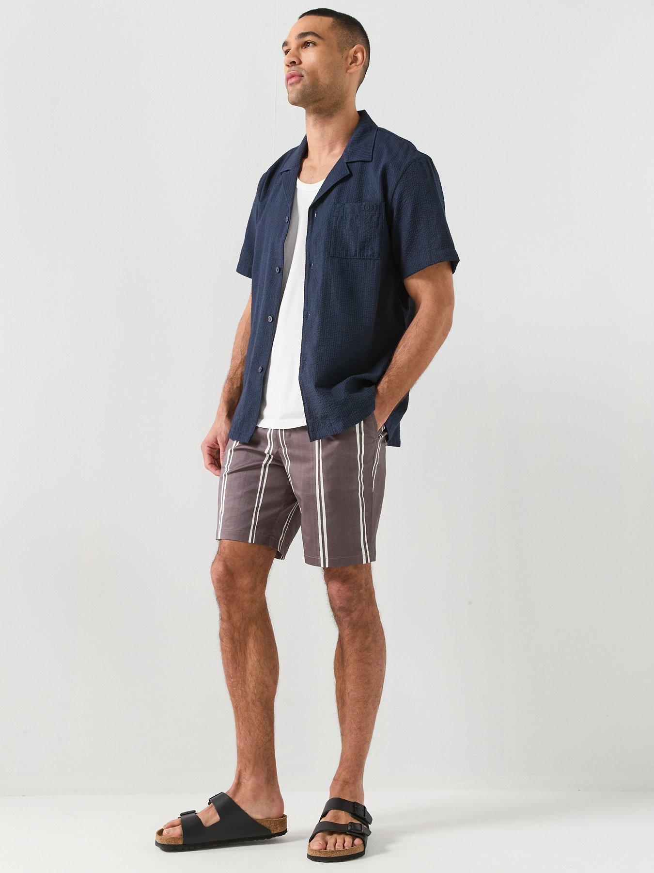 Image 3 of 6 of BOSS Relax Seersucker Short Sleeve Shirt - Navy