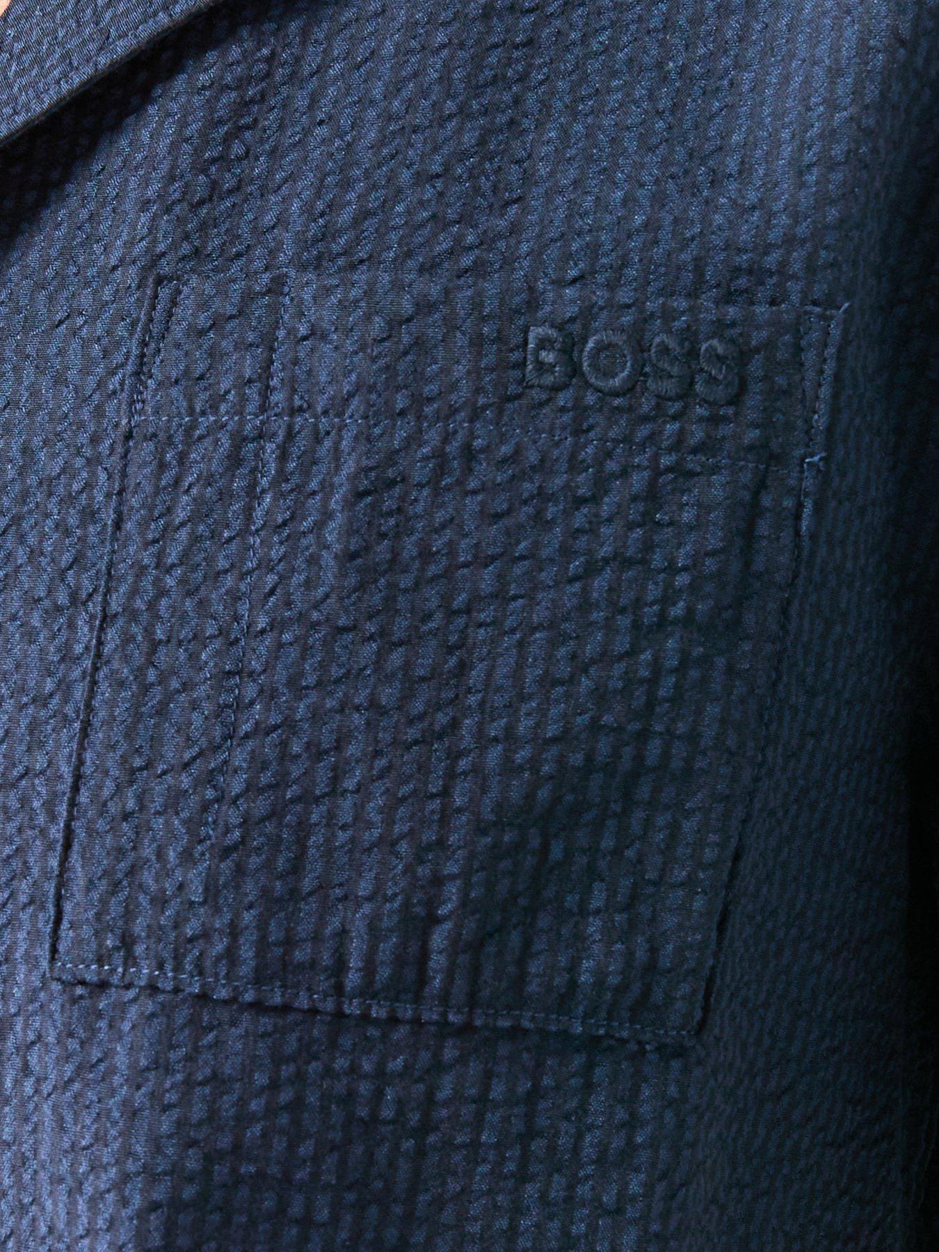 Image 4 of 6 of BOSS Relax Seersucker Short Sleeve Shirt - Navy