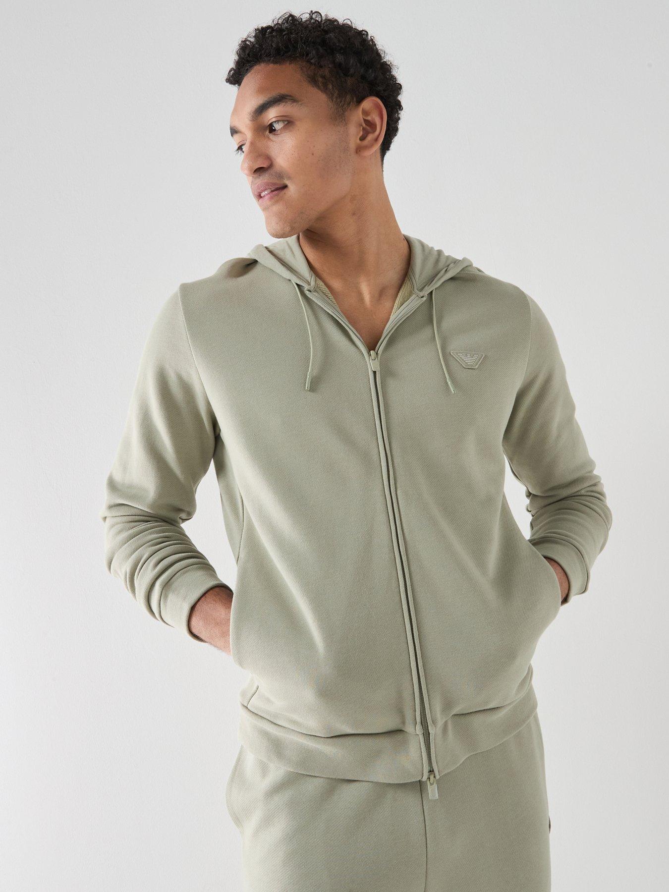 Image 1 of 4 of Emporio Armani Bodywear Terry Modal Zip Through Loungewear Hoodie - Light Green