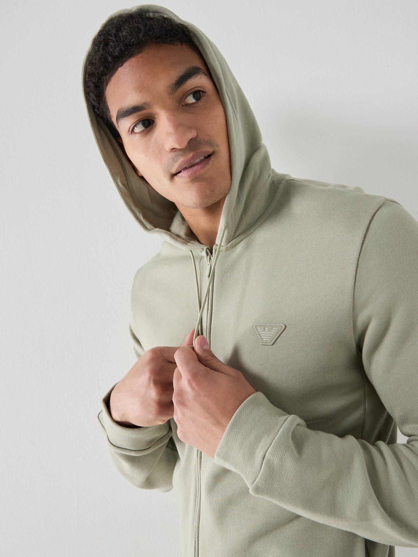 Image 4 of 4 of Emporio Armani Bodywear Terry Modal Zip Through Loungewear Hoodie - Light Green
