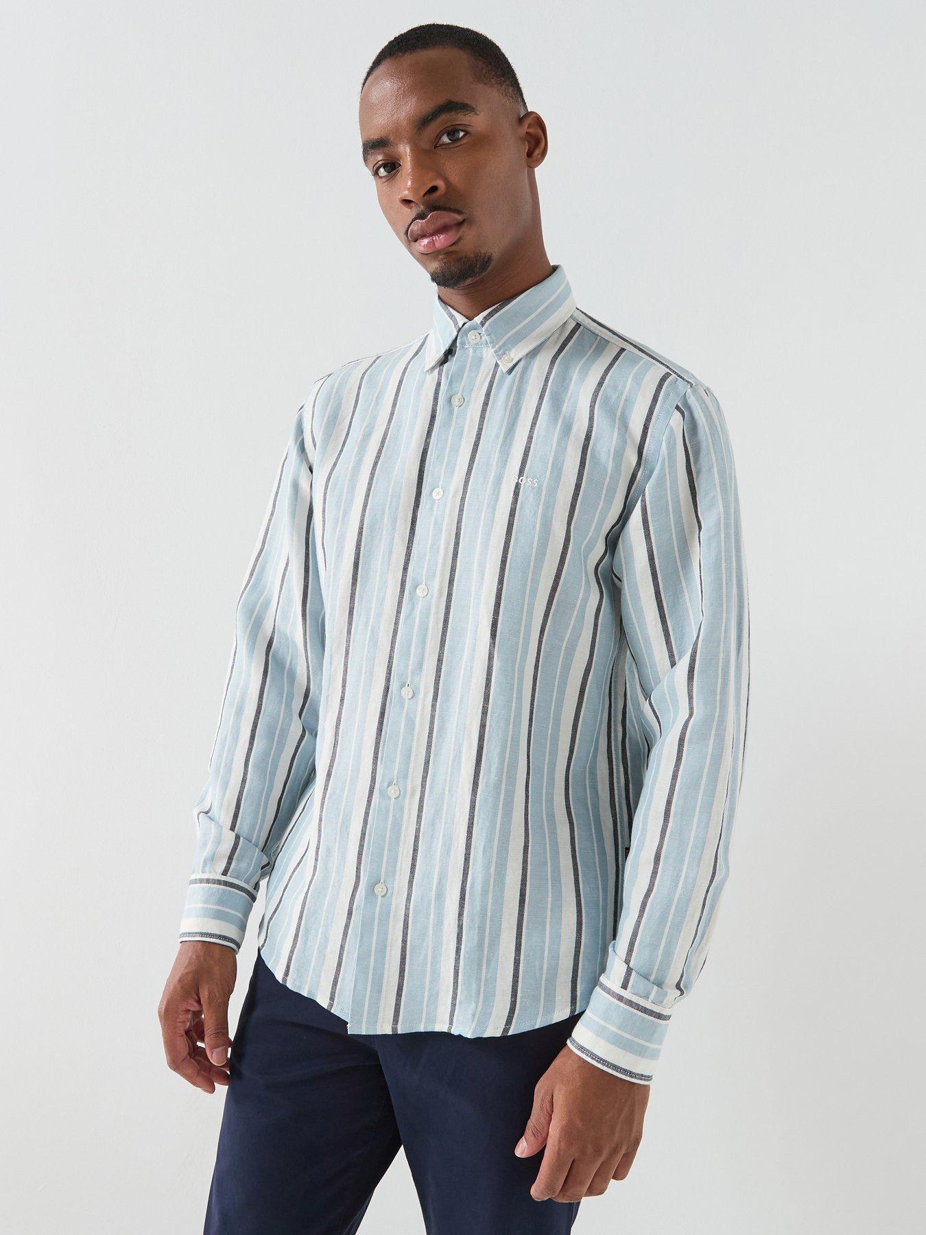 BOSS Ricoplus_M Relaxed Fit Pastel Stripe Shirt - Light Blue