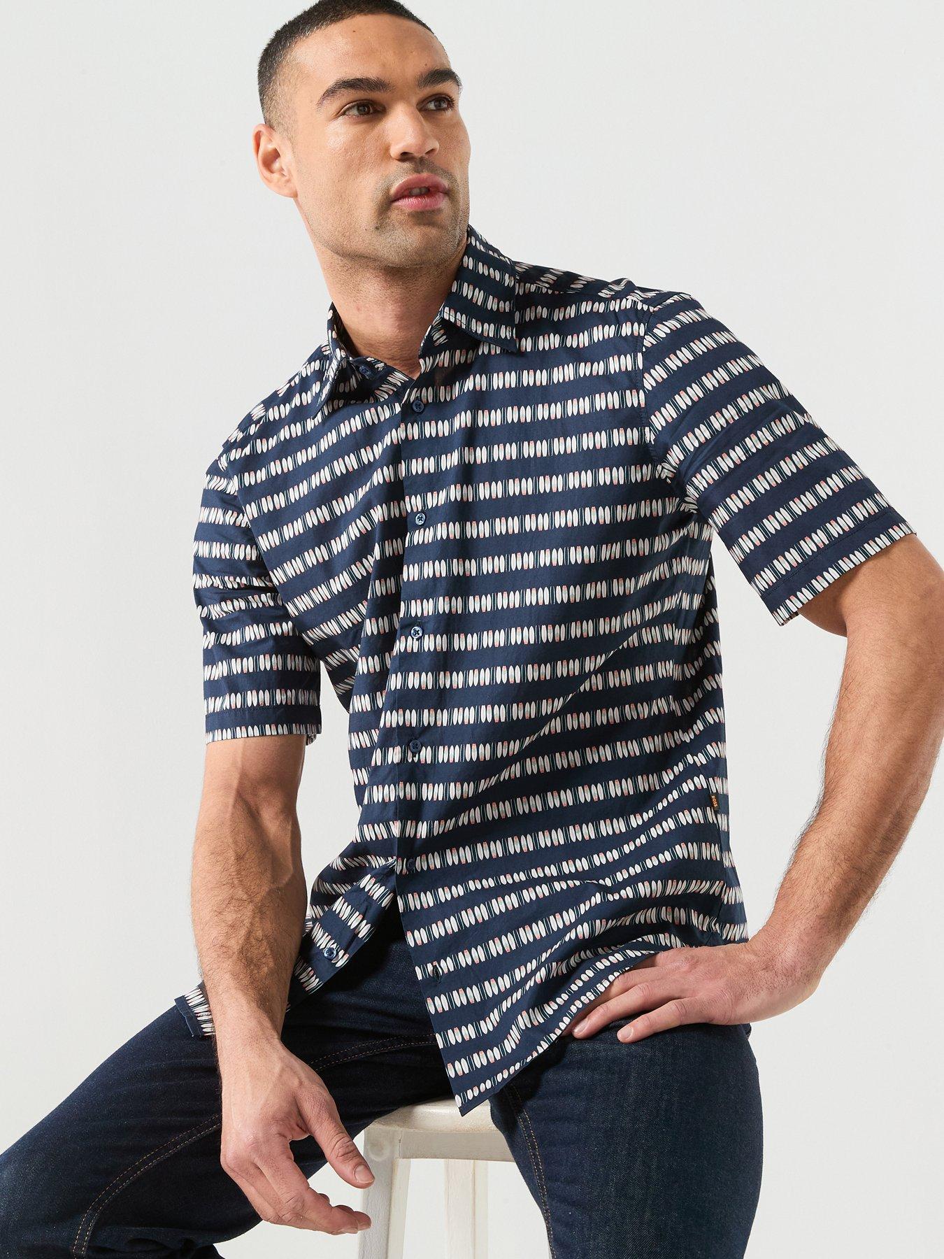 BOSS Short Sleeve Pattern Shirt - Navy