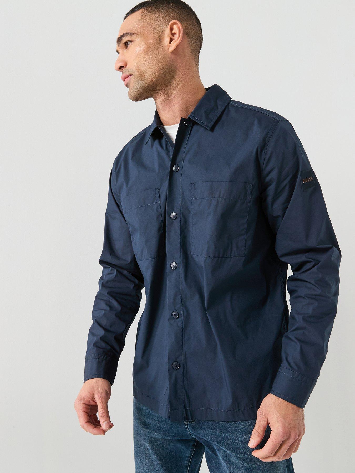 BOSS Oversized Stretch Overshirt - Dark Blue