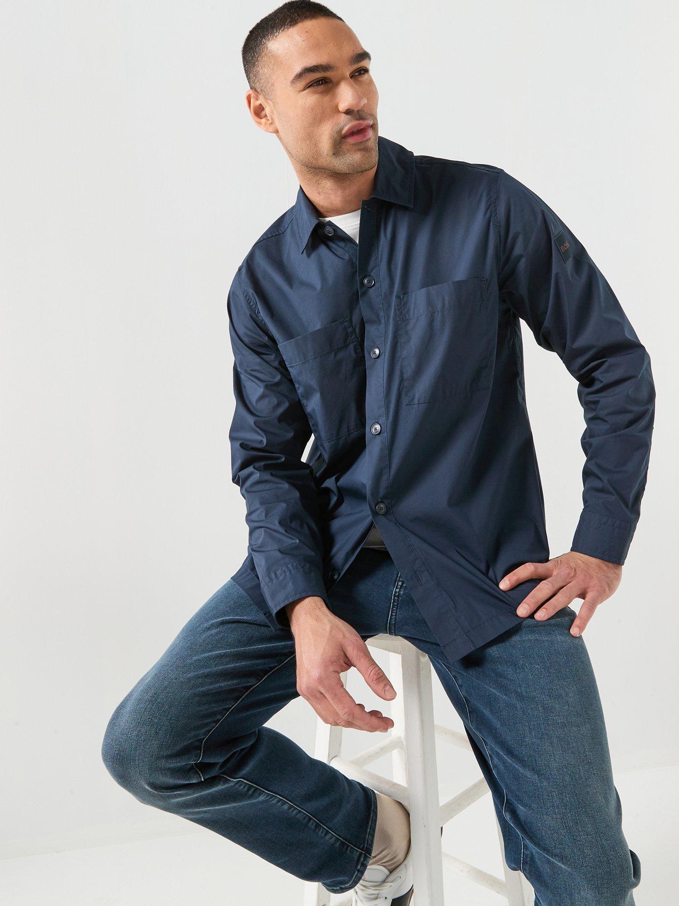 Image 5 of 6 of BOSS Oversized Stretch Overshirt - Dark Blue