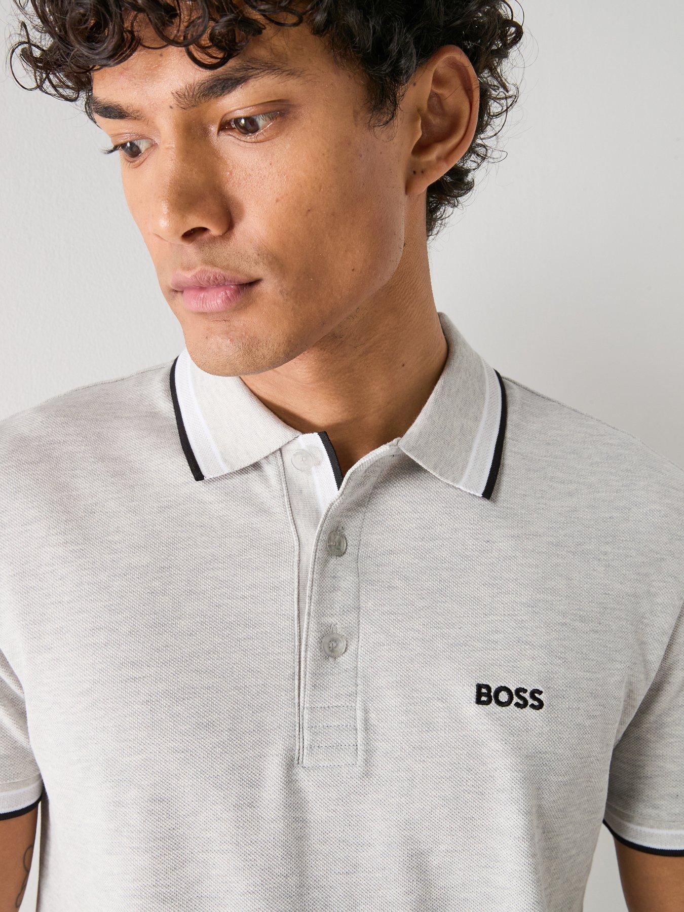 Image 4 of 6 of BOSS Paddy Regular Fit Tipping Polo Shirt - Light Grey