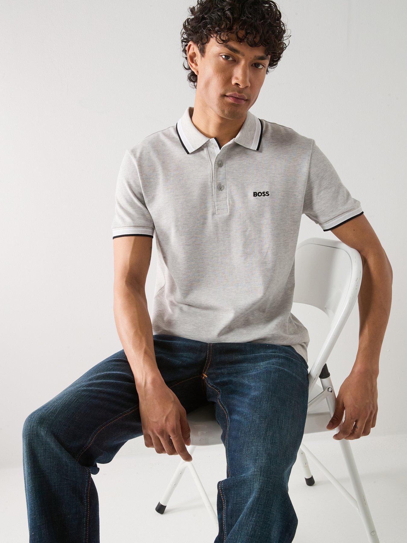 Image 6 of 6 of BOSS Paddy Regular Fit Tipping Polo Shirt - Light Grey