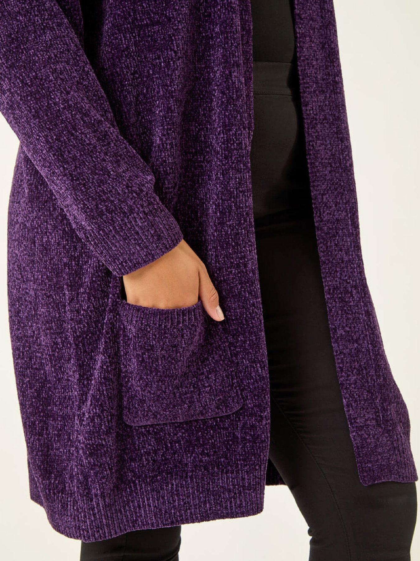  image of roman-curve-textured-chennile-knit-cardigan-purple
