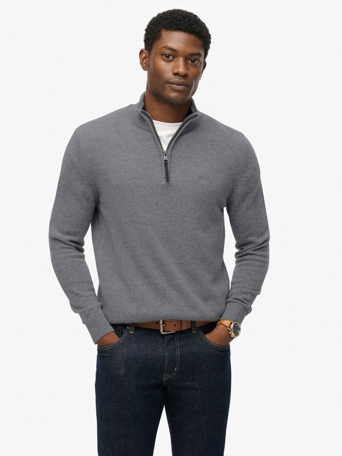 front image of superdry-wool-blend-half-zip-knitted-jumper-grey