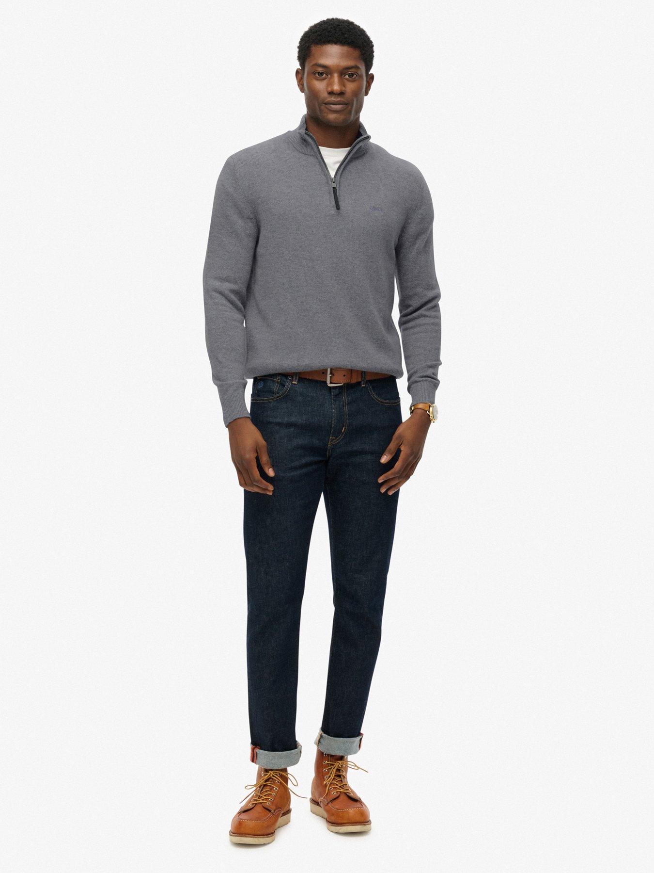  image of superdry-wool-blend-half-zip-knitted-jumper-grey