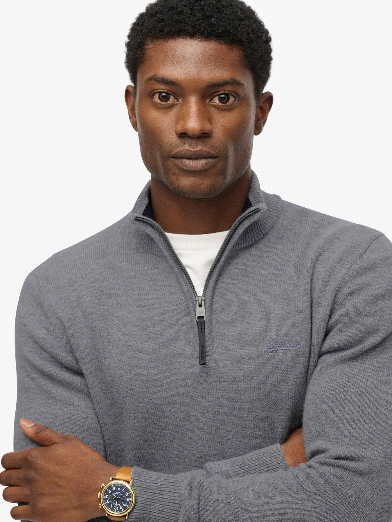  image of superdry-wool-blend-half-zip-knitted-jumper-grey