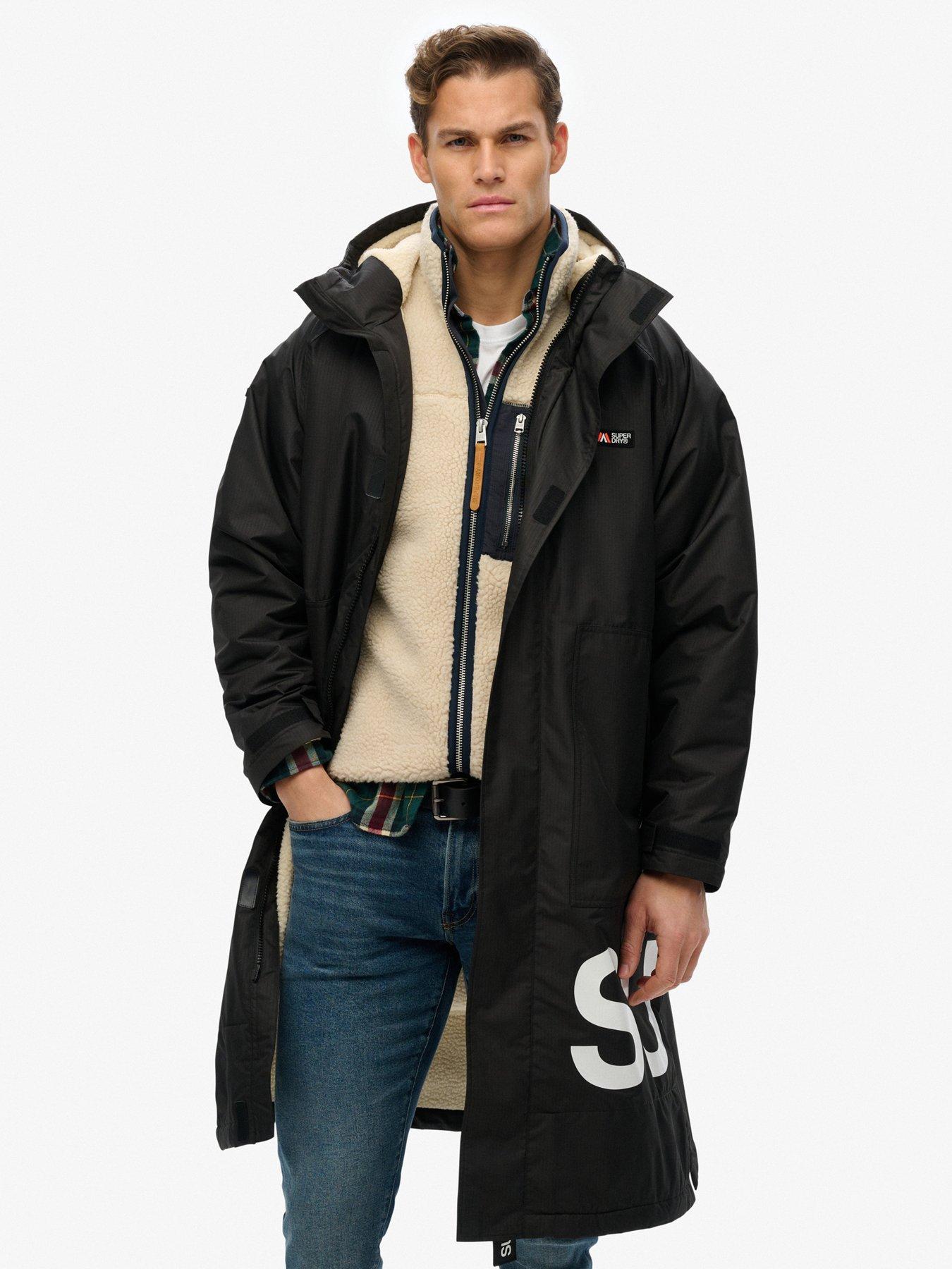  image of superdry-waterproof-logo-hooded-changing-robe-black