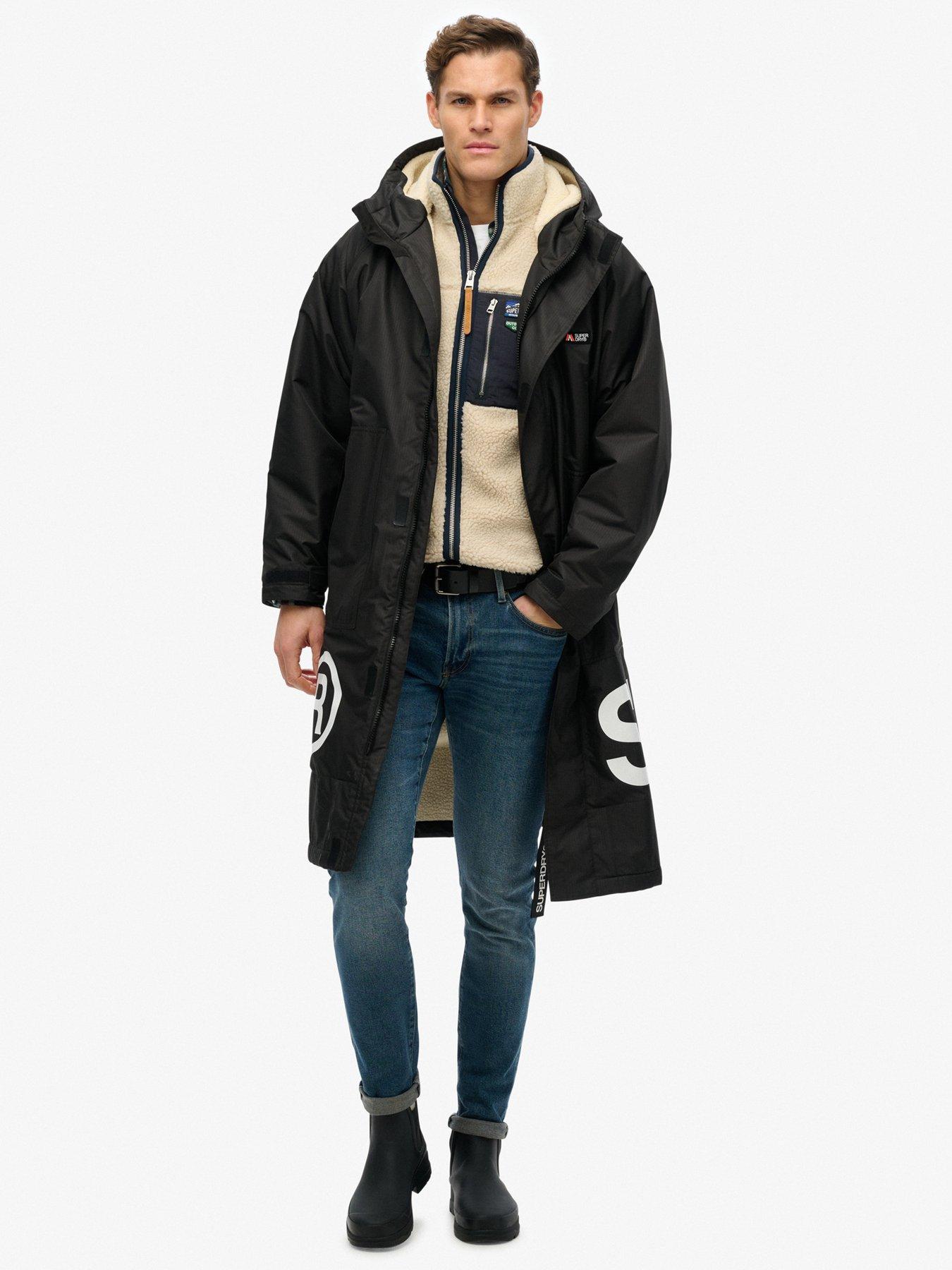  image of superdry-waterproof-logo-hooded-changing-robe-black