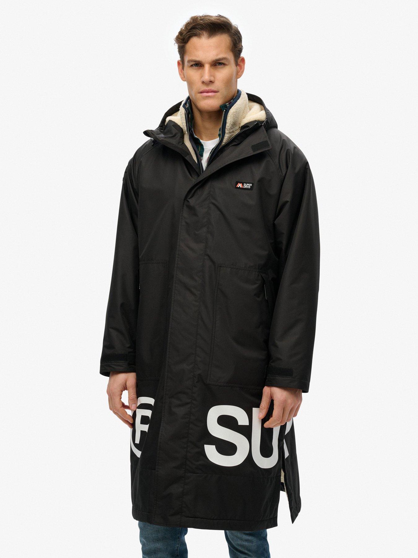  image of superdry-waterproof-logo-hooded-changing-robe-black