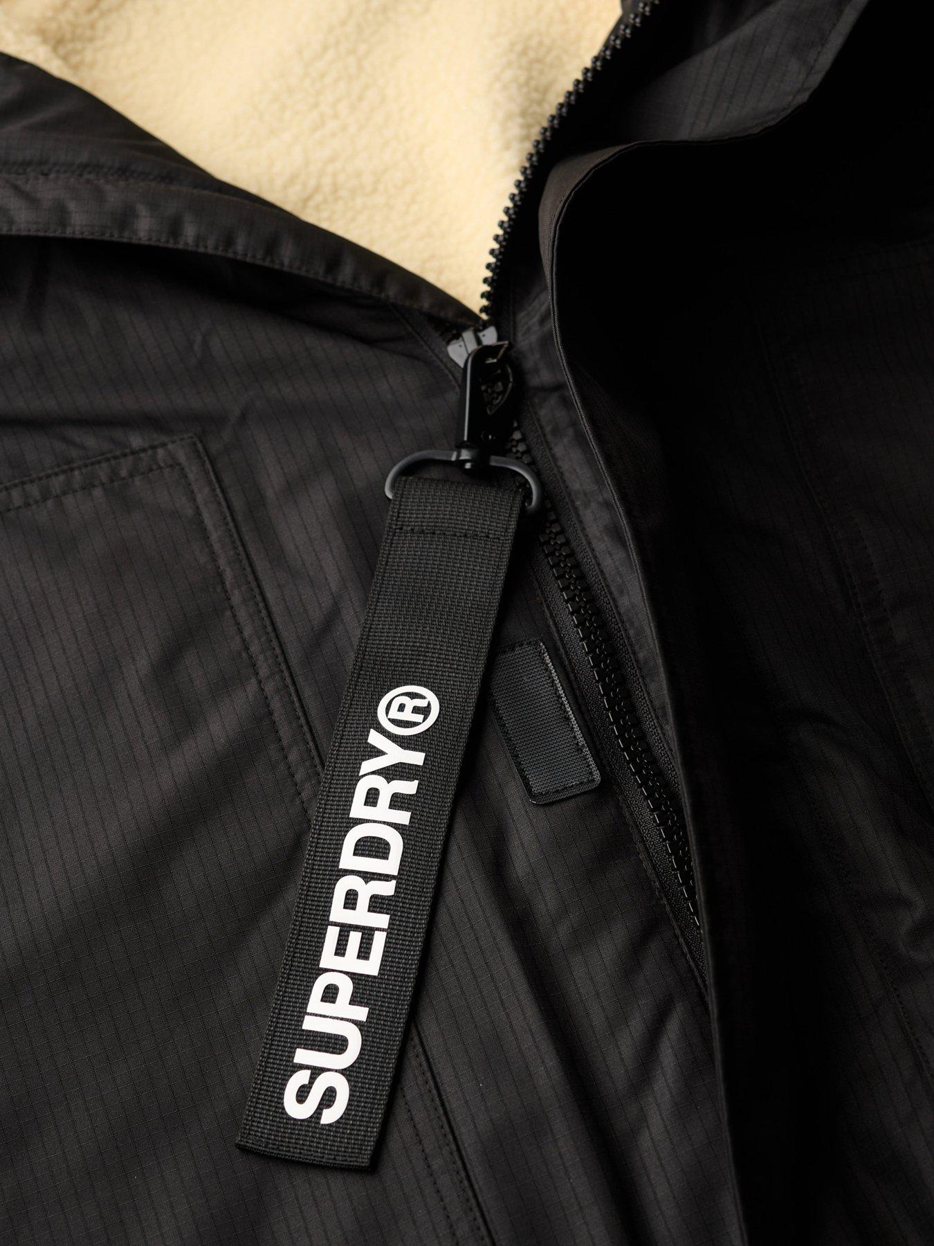  image of superdry-waterproof-logo-hooded-changing-robe-black