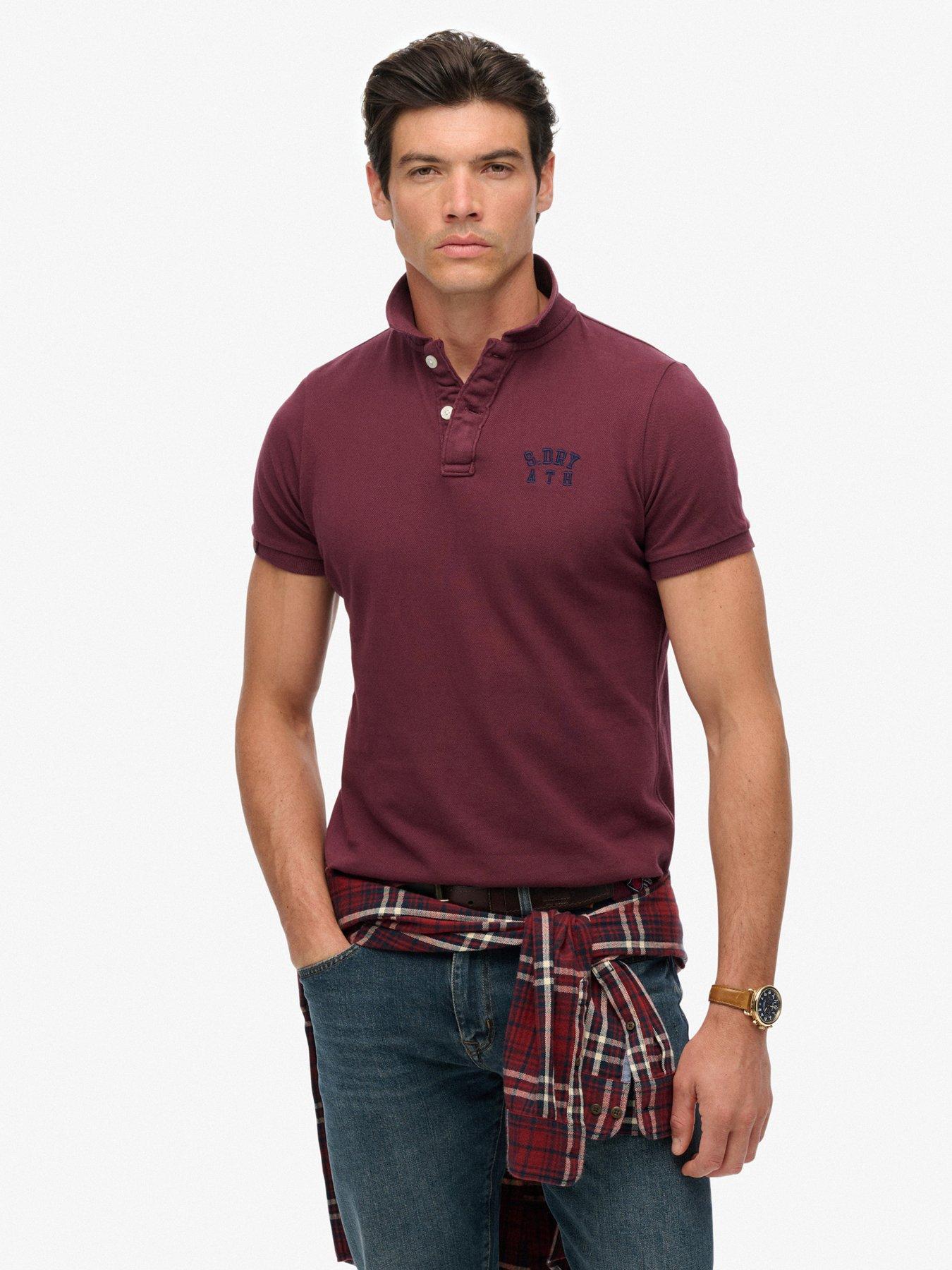 Image 1 of 5 of Superdry Vintage Athletic Short Sleeve Polo Shirt - Dark Red